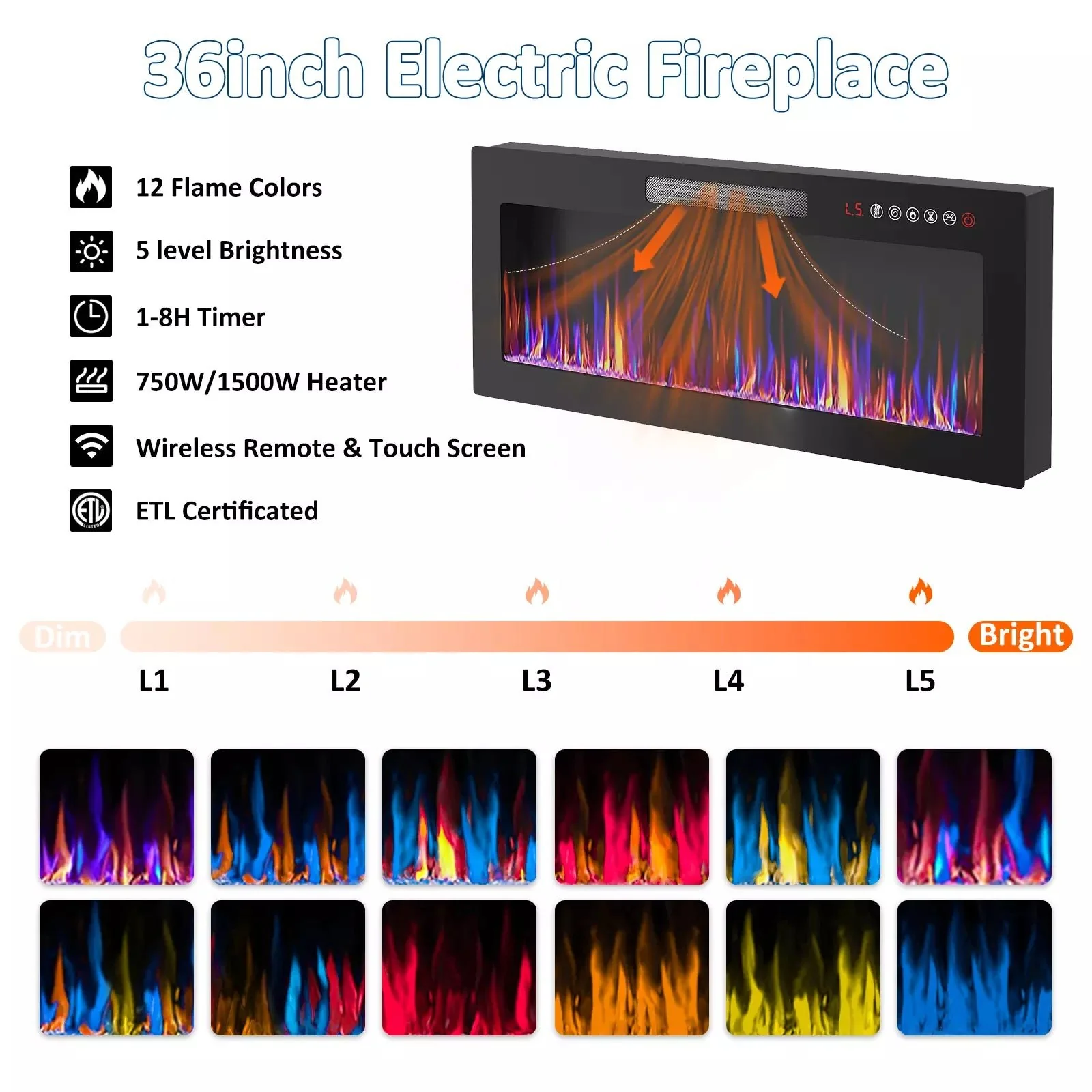 PUKAMI Fireplace TV Stand for TVs Up to 90" TV with 36" Electric Fireplace - Image 4