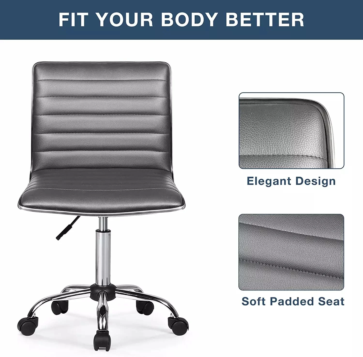 BOSSIN Mid-Back Height Adjustable Office Chair, Armless Swivel Task Chair OF05 - Image 26
