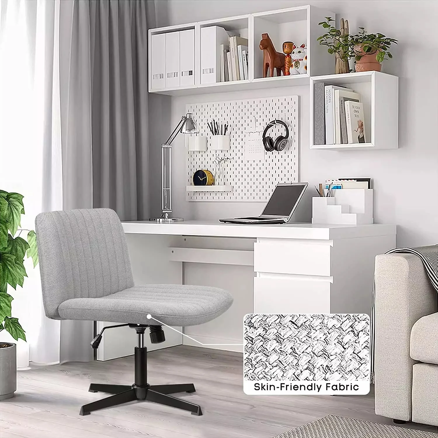 PUKAMI Armless Swivel Office Chair, Height Adjustable Wide Seat Vanity Chair OFC06 - Image 13