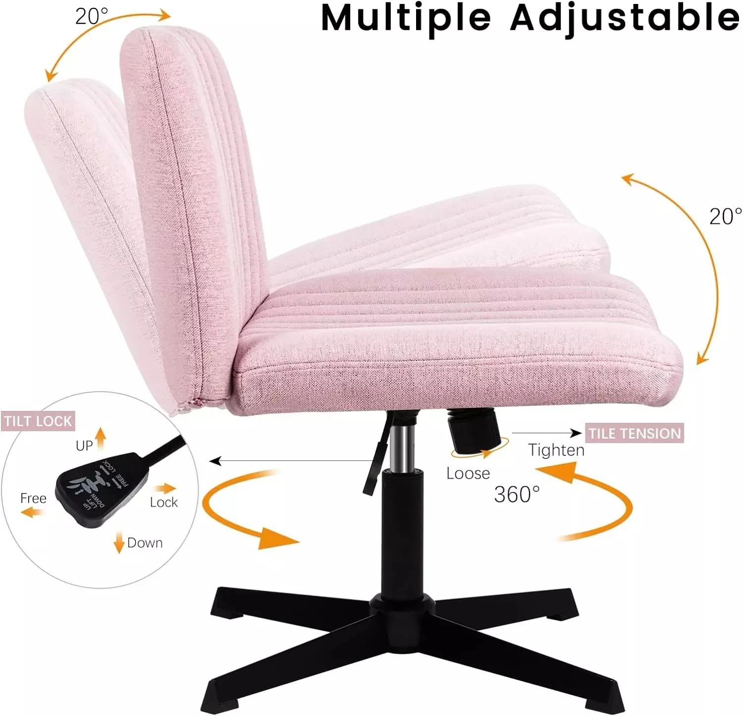 PUKAMI Armless Swivel Office Chair, Height Adjustable Wide Seat Vanity Chair OFC06 - Image 33