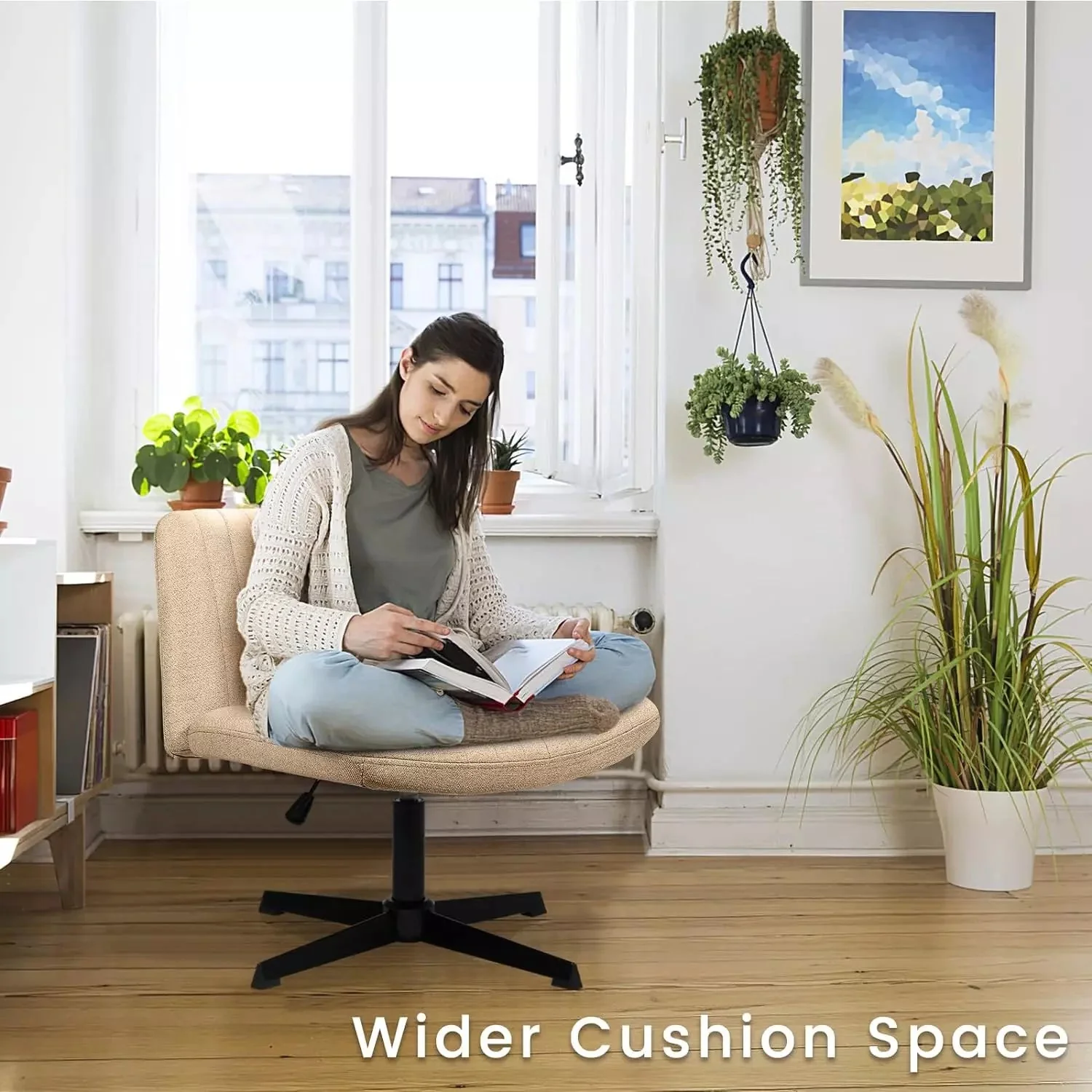 PUKAMI Armless Swivel Office Chair, Height Adjustable Wide Seat Vanity Chair OFC06 - Image 37