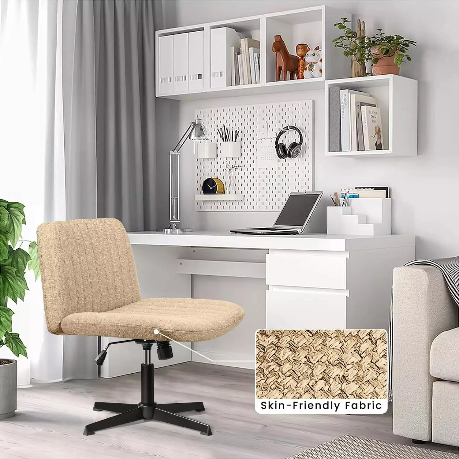 PUKAMI Armless Swivel Office Chair, Height Adjustable Wide Seat Vanity Chair OFC06 - Image 41
