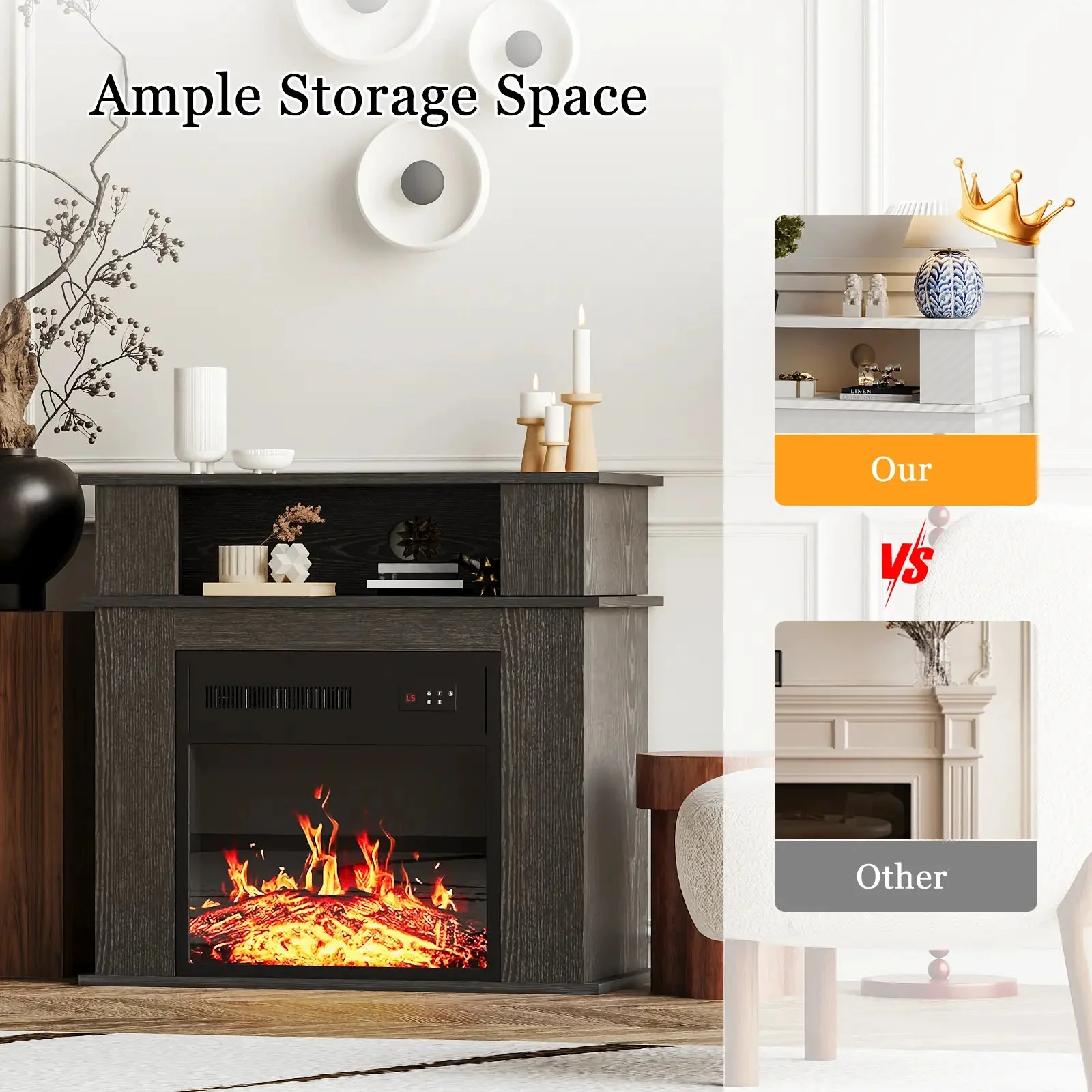 BOSSIN 28" Electric Fireplace with Mantel, 18 inch Electric Fireplace Insert with Remote Control - Image 10