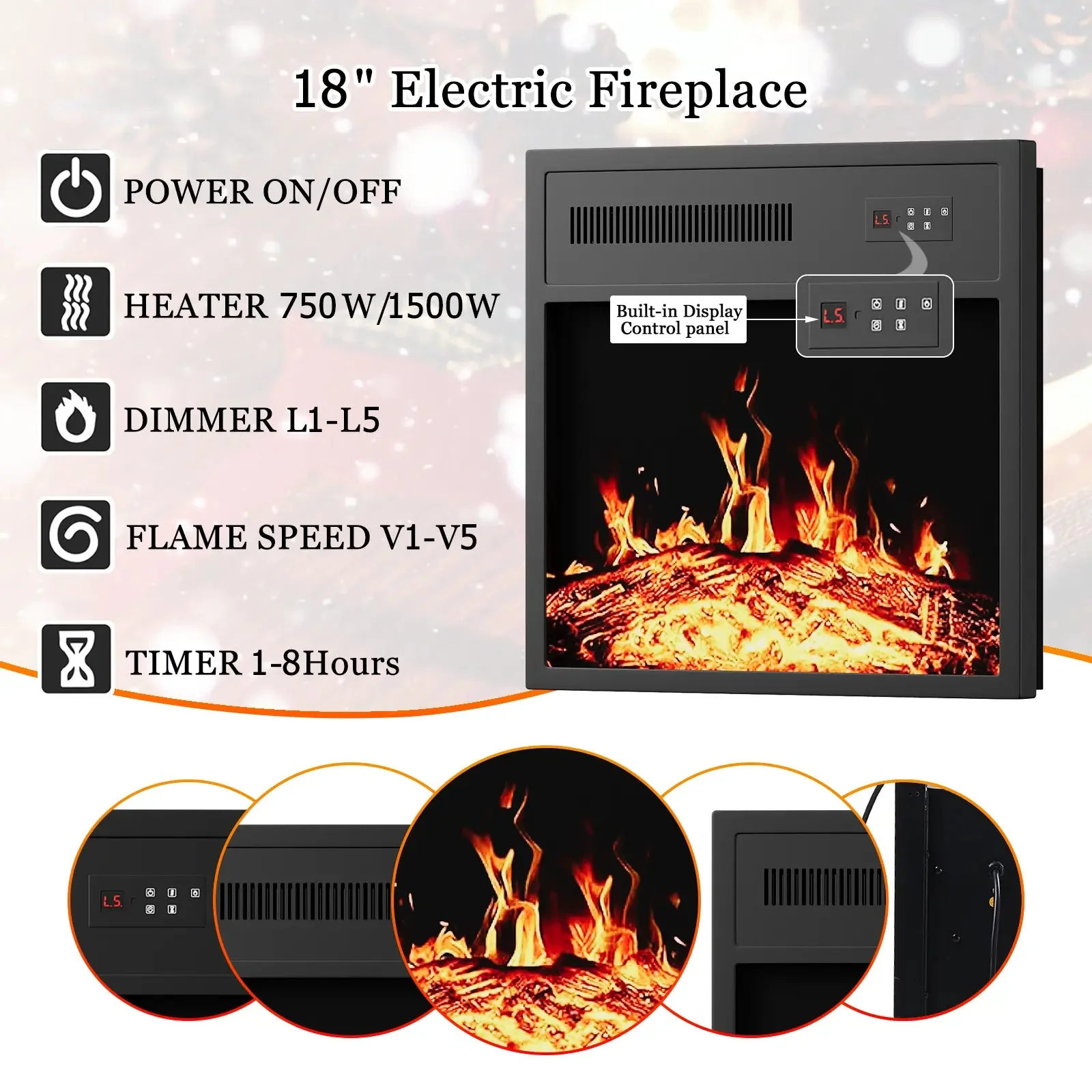 BOSSIN 28" Electric Fireplace with Mantel, 18 inch Electric Fireplace Insert with Remote Control - Image 11