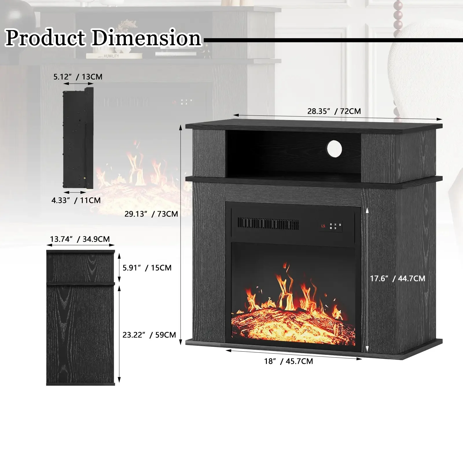 BOSSIN 28" Electric Fireplace with Mantel, 18 inch Electric Fireplace Insert with Remote Control - Image 14