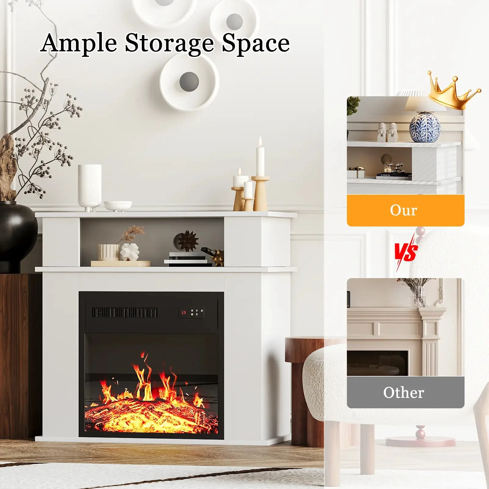 BOSSIN 28" Electric Fireplace with Mantel, 18 inch Electric Fireplace Insert with Remote Control - Image 3