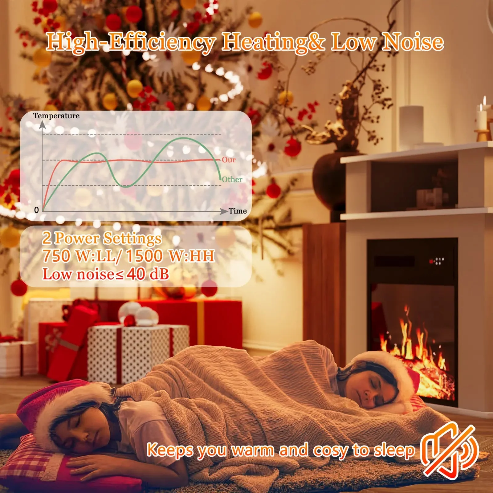 BOSSIN 28" Electric Fireplace with Mantel, 18 inch Electric Fireplace Insert with Remote Control - Image 5