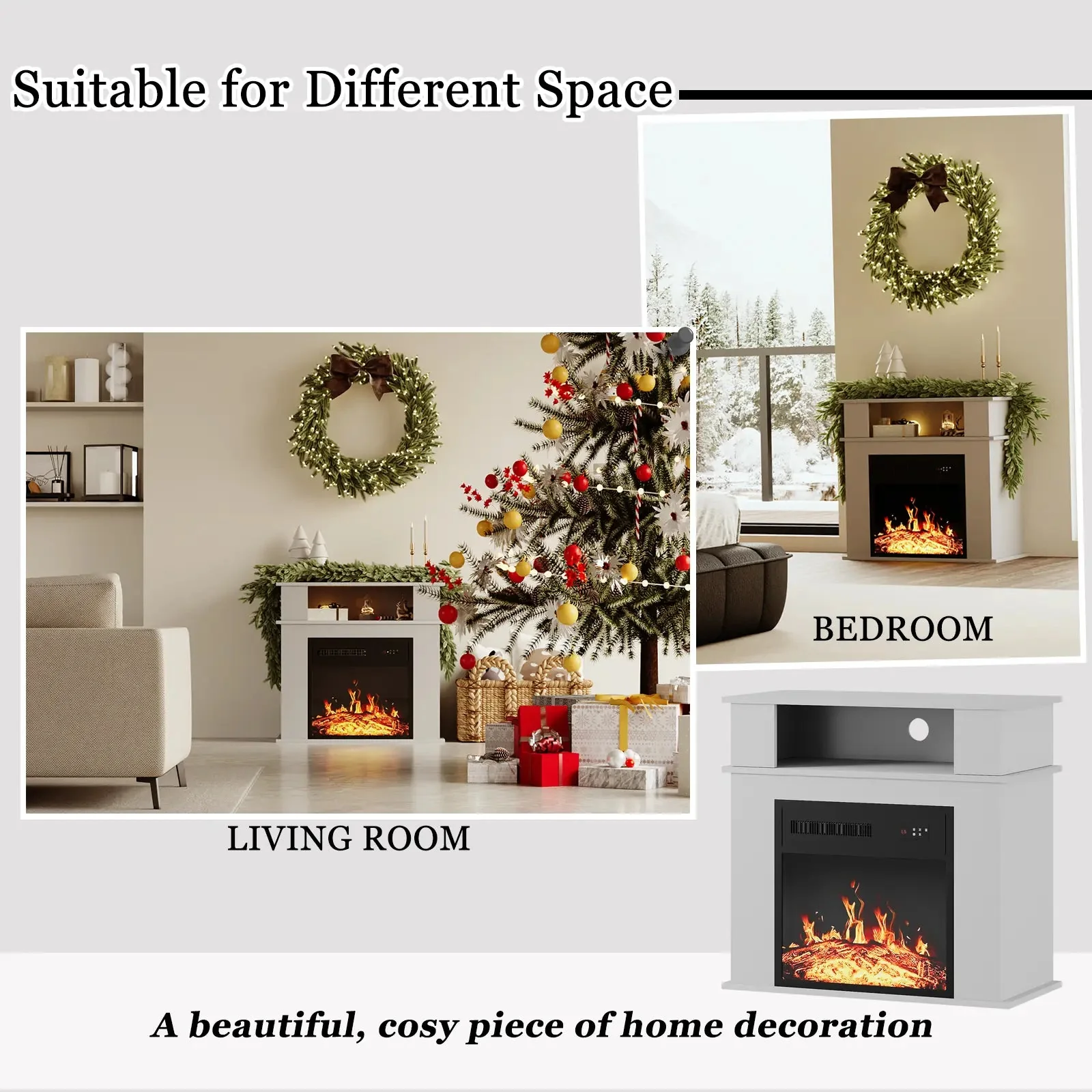 BOSSIN 28" Electric Fireplace with Mantel, 18 inch Electric Fireplace Insert with Remote Control - Image 6