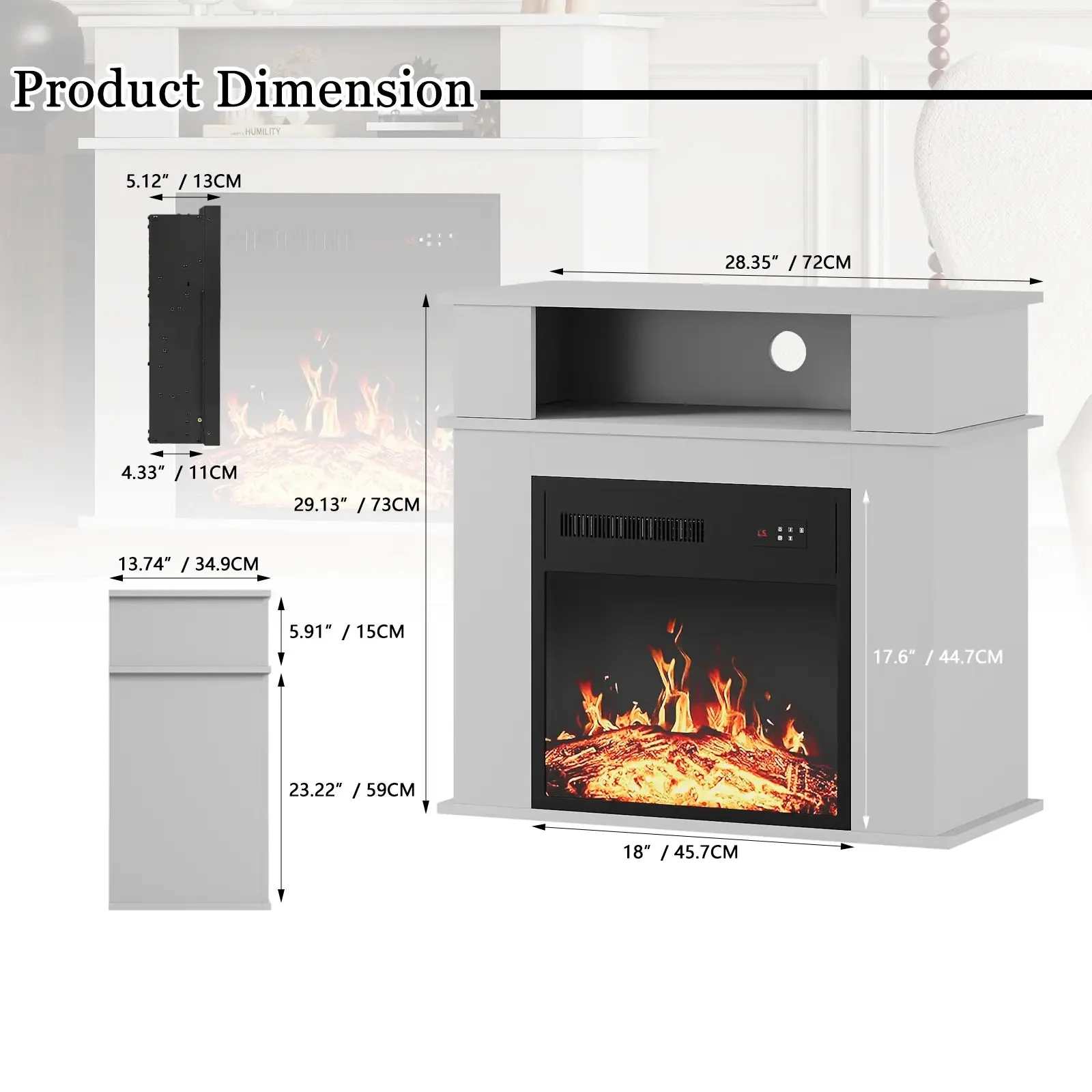 BOSSIN 28" Electric Fireplace with Mantel, 18 inch Electric Fireplace Insert with Remote Control - Image 7
