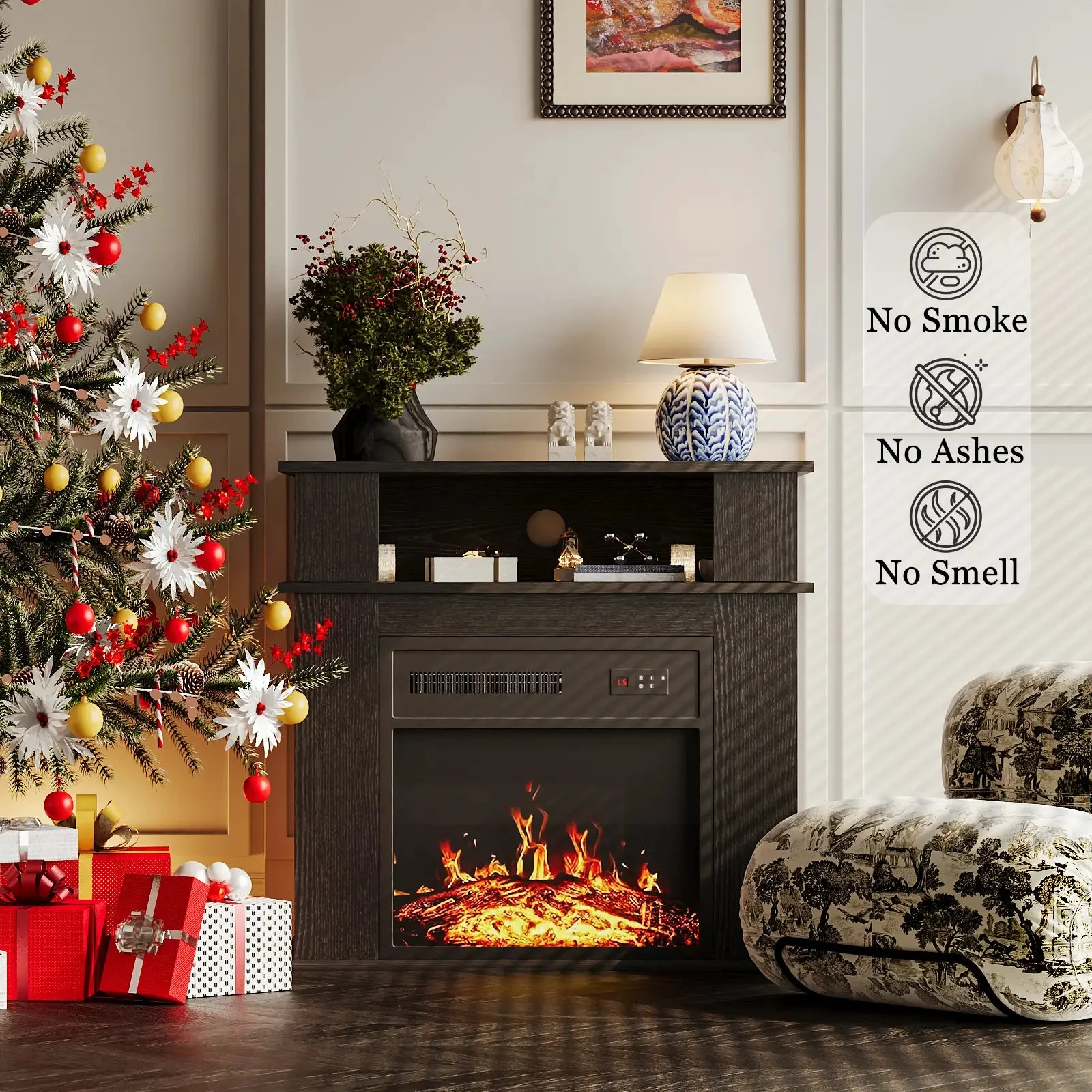 BOSSIN 28" Electric Fireplace with Mantel, 18 inch Electric Fireplace Insert with Remote Control - Image 9