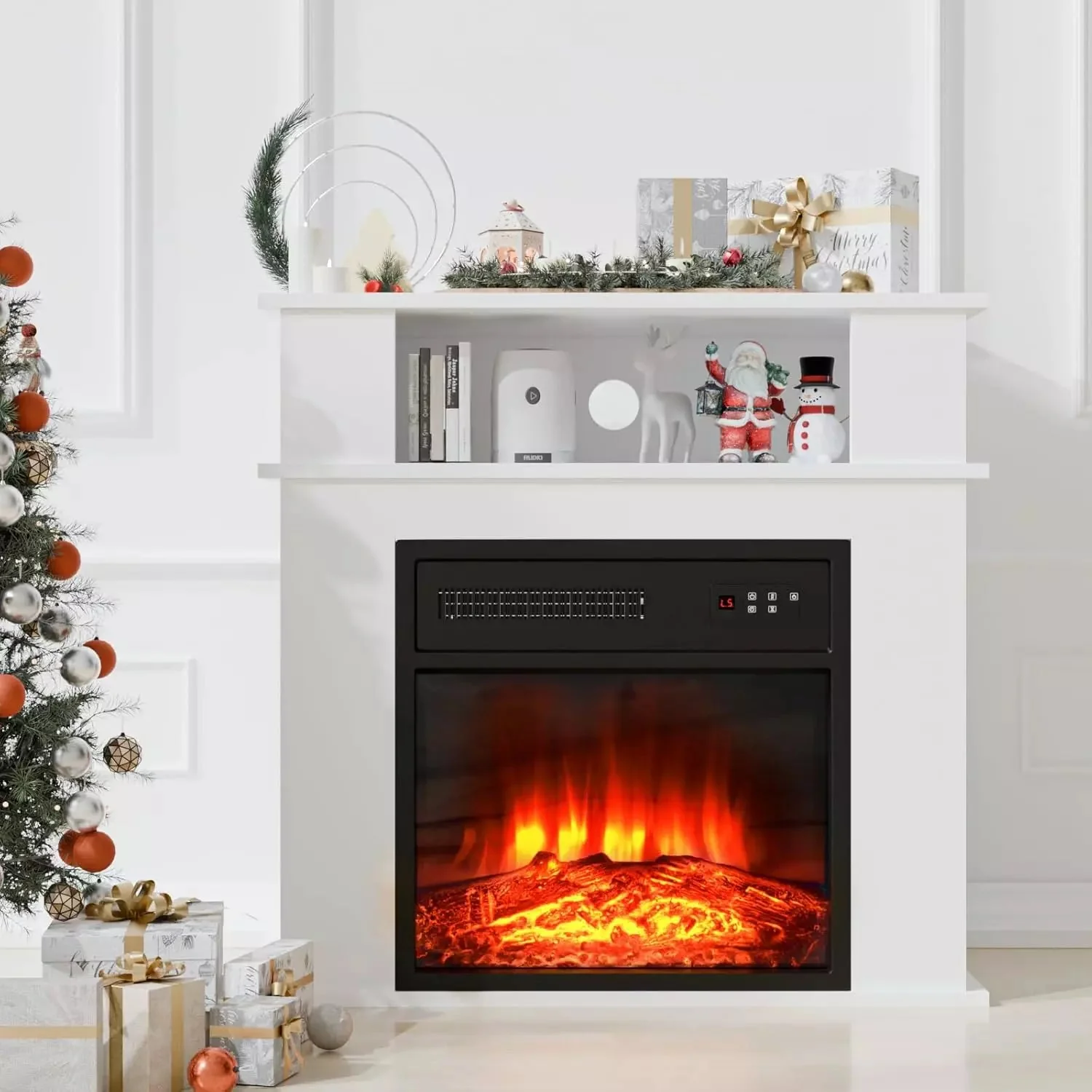 BOSSIN 28" Electric Fireplace with Mantel, 18 inch Electric Fireplace Insert with Remote Control - Image 2