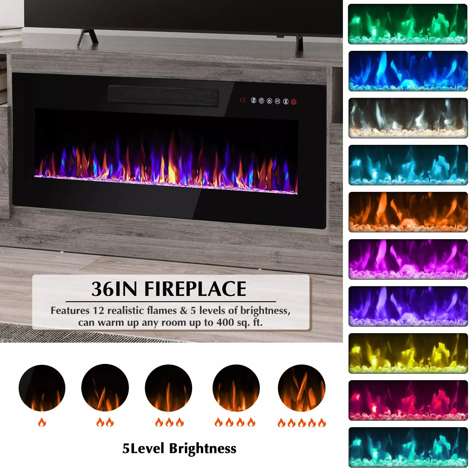 BOSSIN 70 inches Fireplace TV Stand with 36 inch Fireplace Up to 80" TVs - Image 10