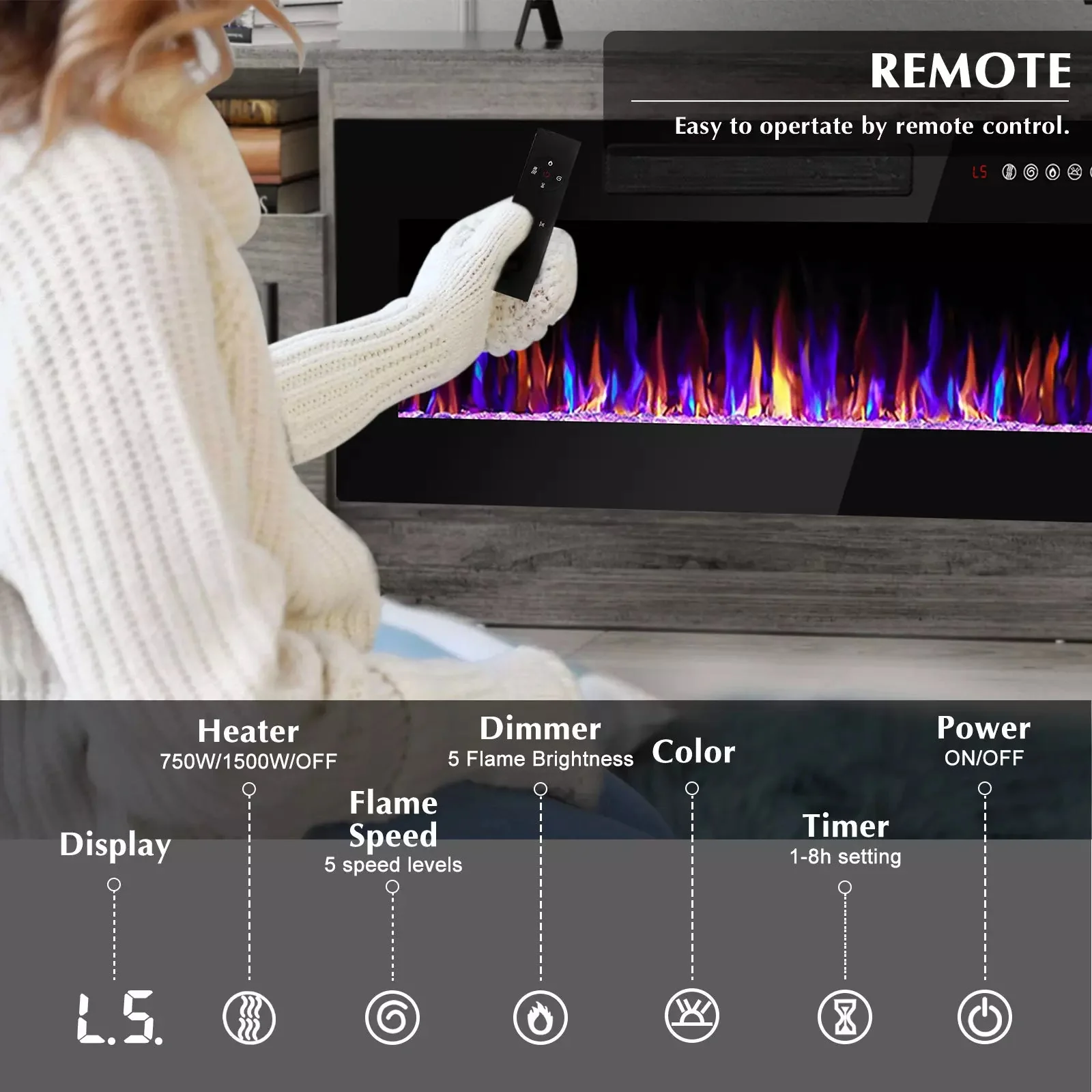 BOSSIN 70 inches Fireplace TV Stand with 36 inch Fireplace Up to 80" TVs - Image 11
