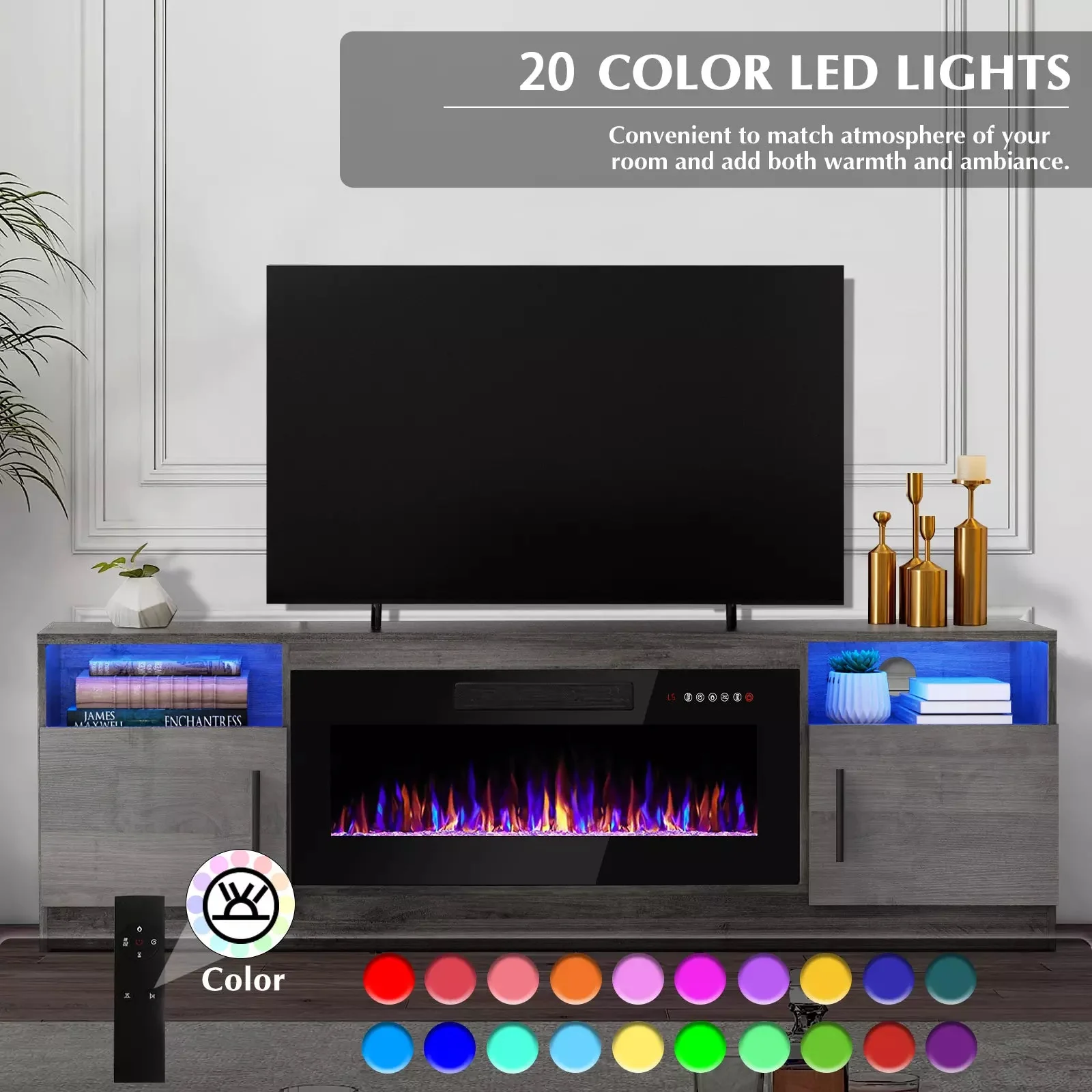 BOSSIN 70 inches Fireplace TV Stand with 36 inch Fireplace Up to 80" TVs - Image 12