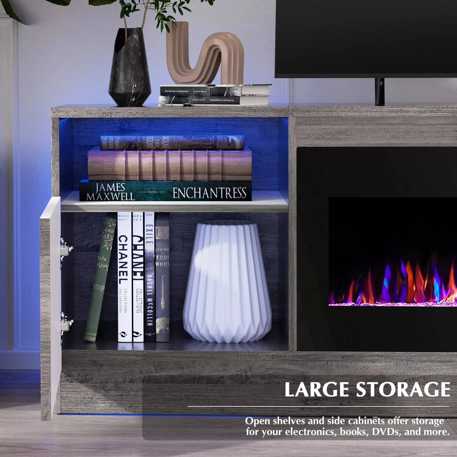 BOSSIN 70 inches Fireplace TV Stand with 36 inch Fireplace Up to 80" TVs - Image 13