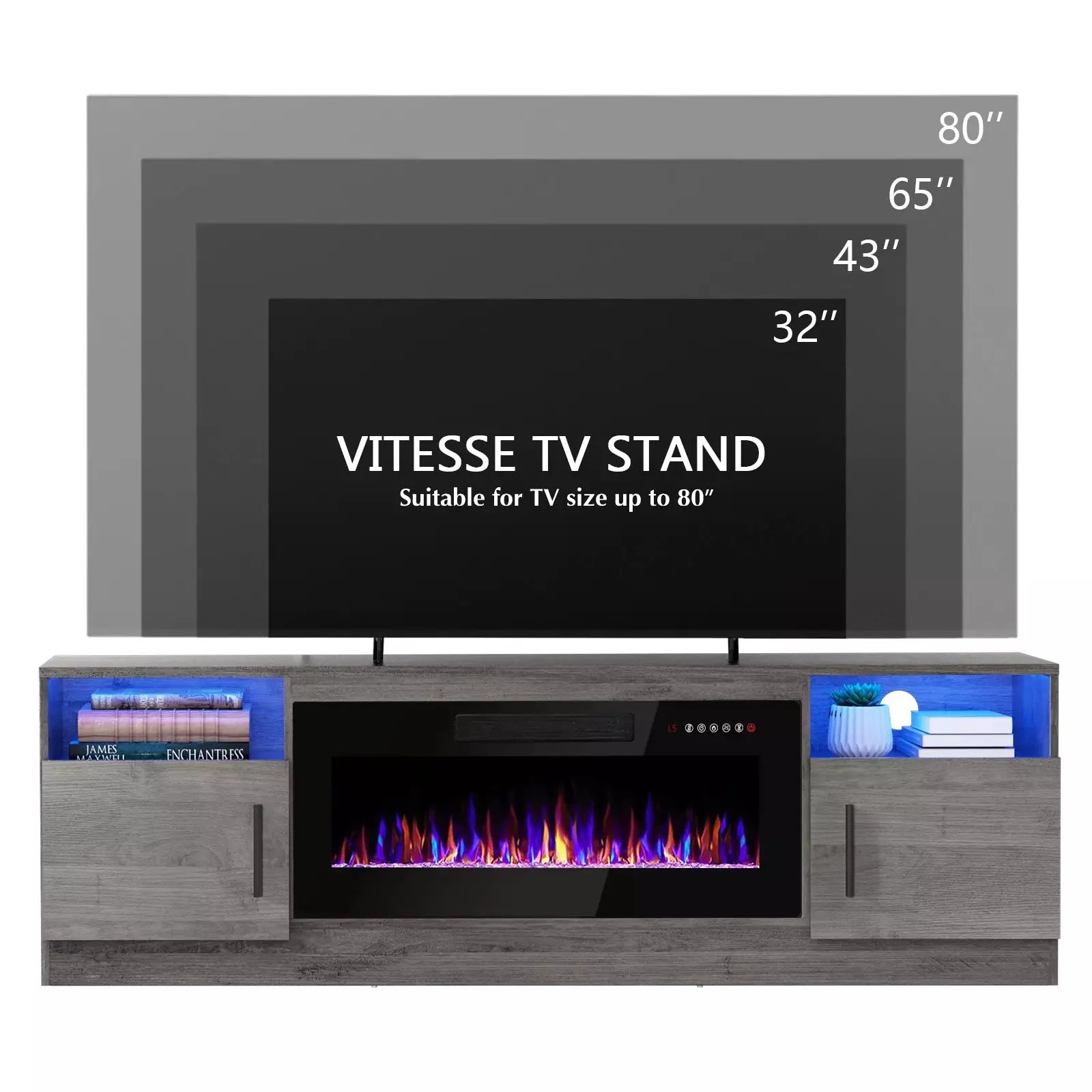 BOSSIN 70 inches Fireplace TV Stand with 36 inch Fireplace Up to 80" TVs - Image 15