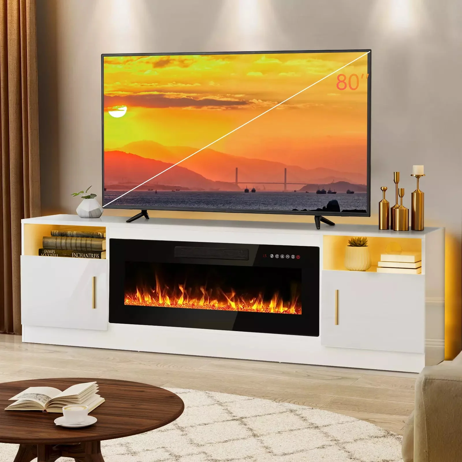 BOSSIN 70 inches Fireplace TV Stand with 36 inch Fireplace Up to 80" TVs - Image 17