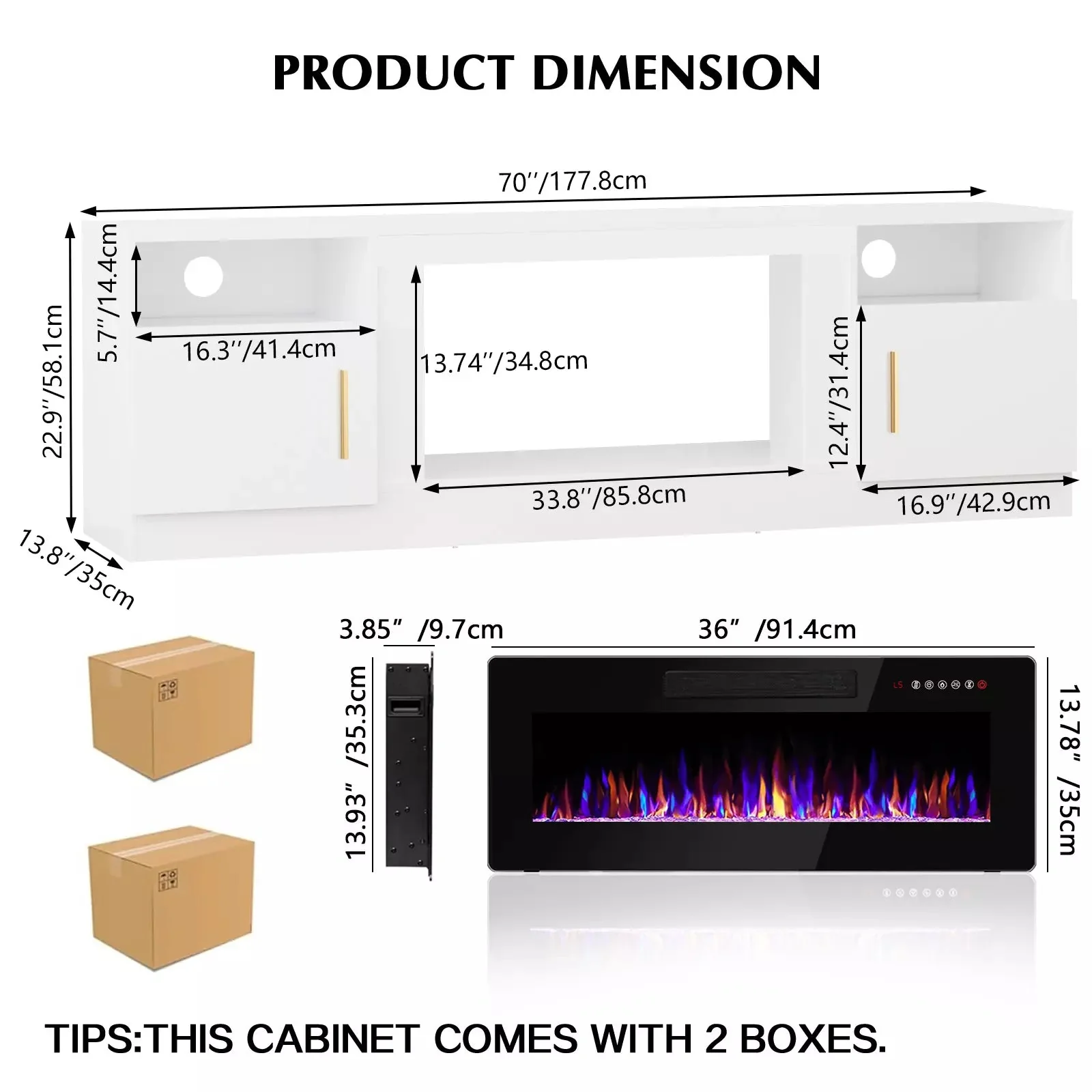 BOSSIN 70 inches Fireplace TV Stand with 36 inch Fireplace Up to 80" TVs - Image 18
