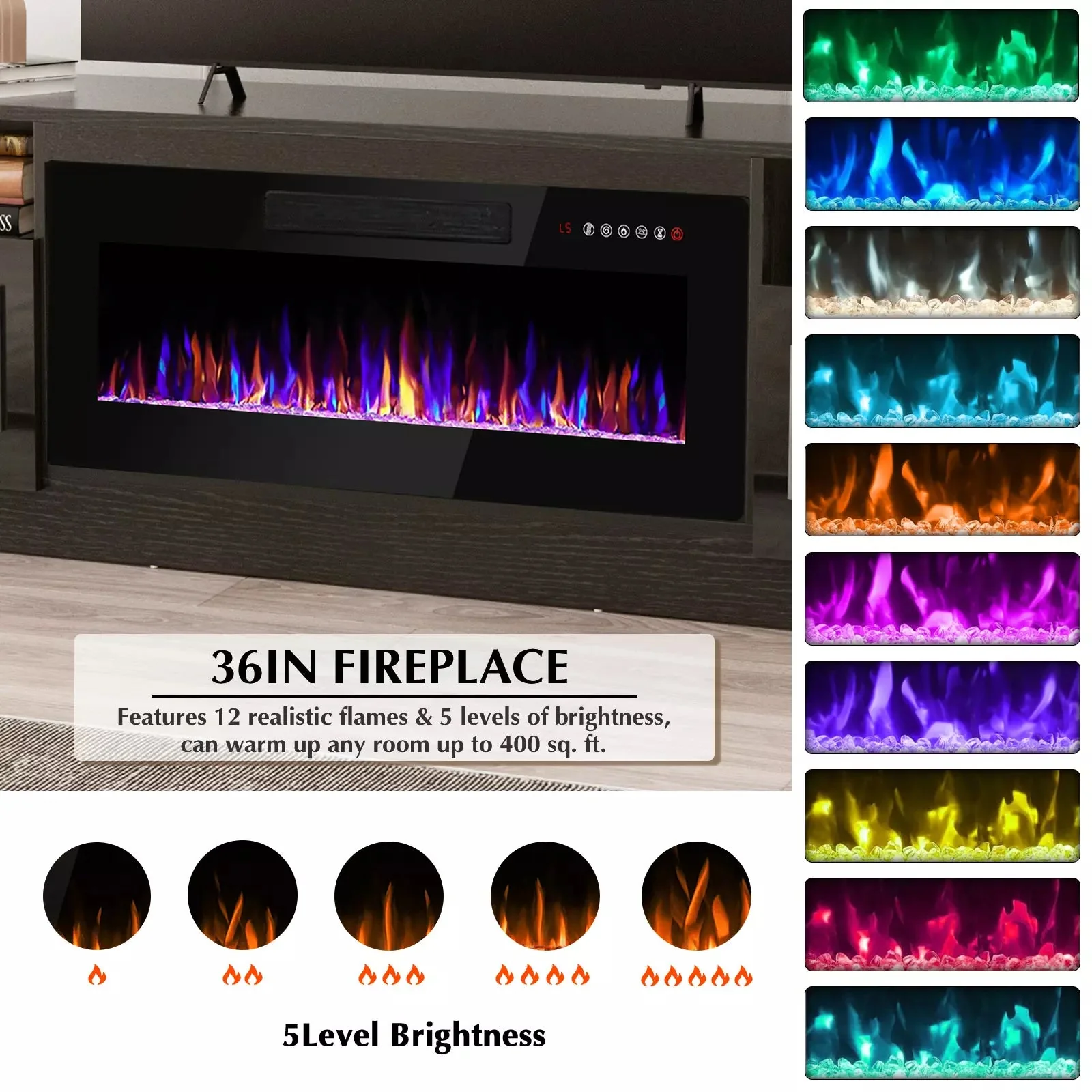 BOSSIN 70 inches Fireplace TV Stand with 36 inch Fireplace Up to 80" TVs - Image 2