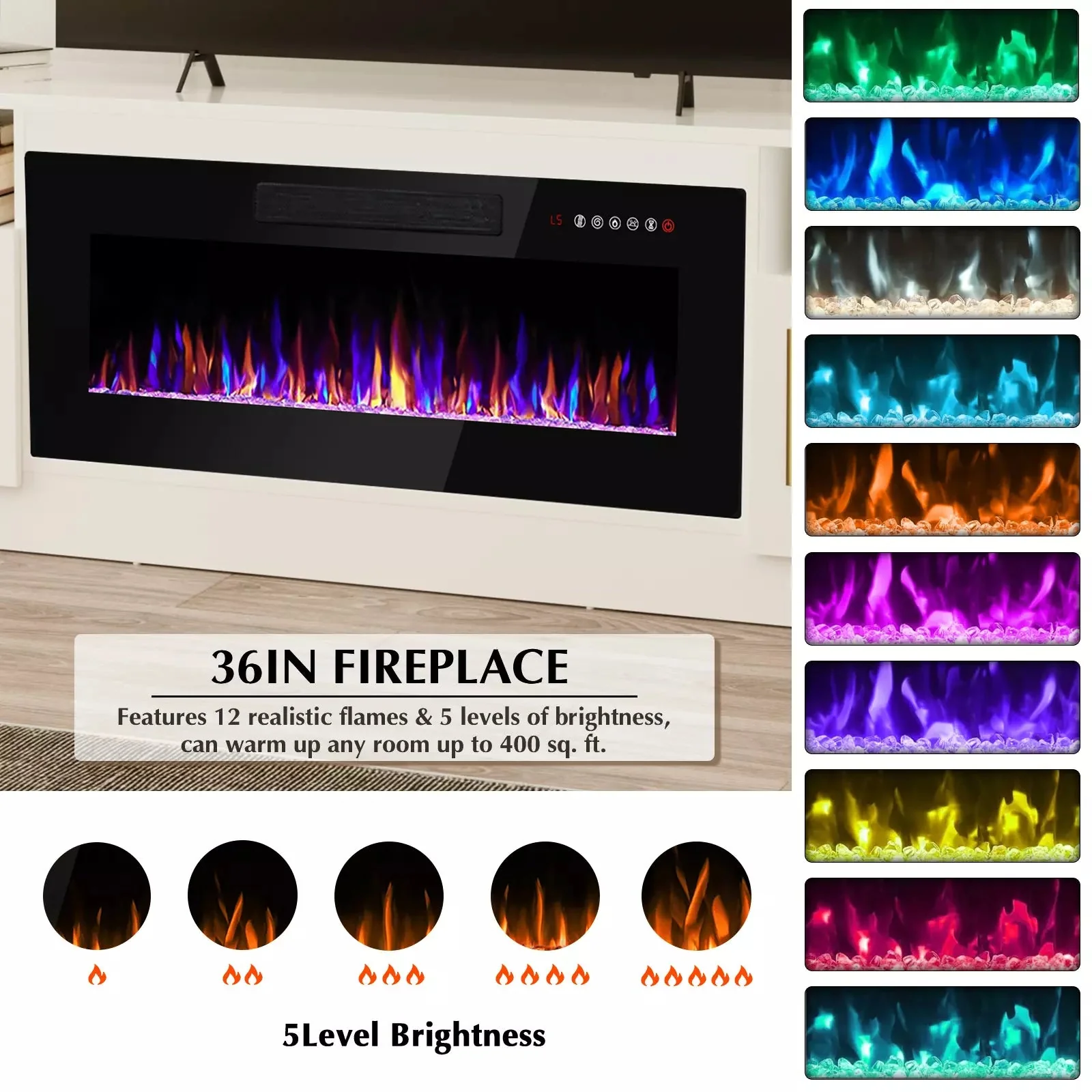 BOSSIN 70 inches Fireplace TV Stand with 36 inch Fireplace Up to 80" TVs - Image 20