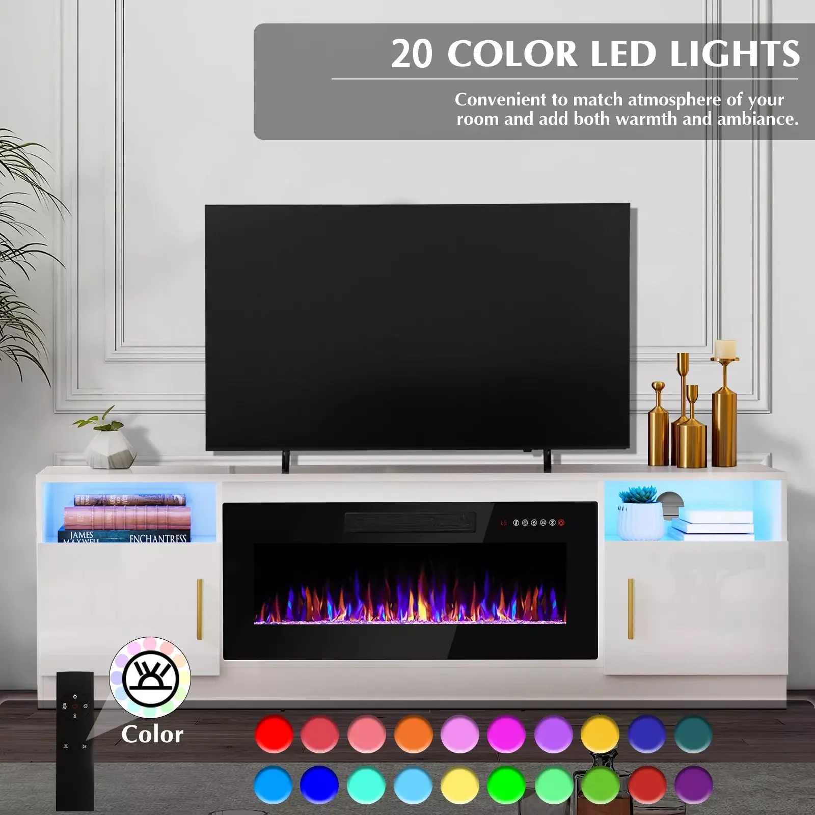 BOSSIN 70 inches Fireplace TV Stand with 36 inch Fireplace Up to 80" TVs - Image 23