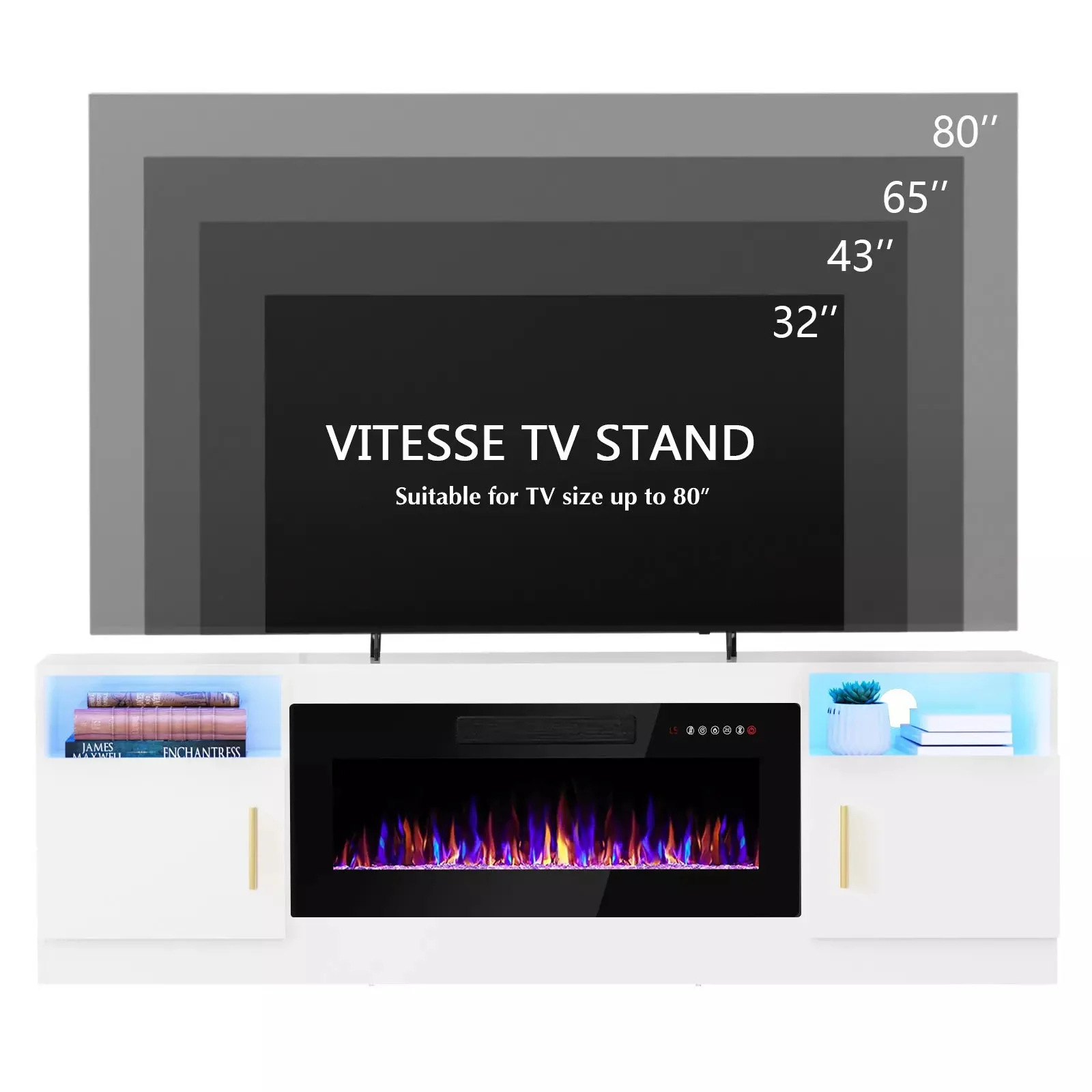 BOSSIN 70 inches Fireplace TV Stand with 36 inch Fireplace Up to 80" TVs - Image 24