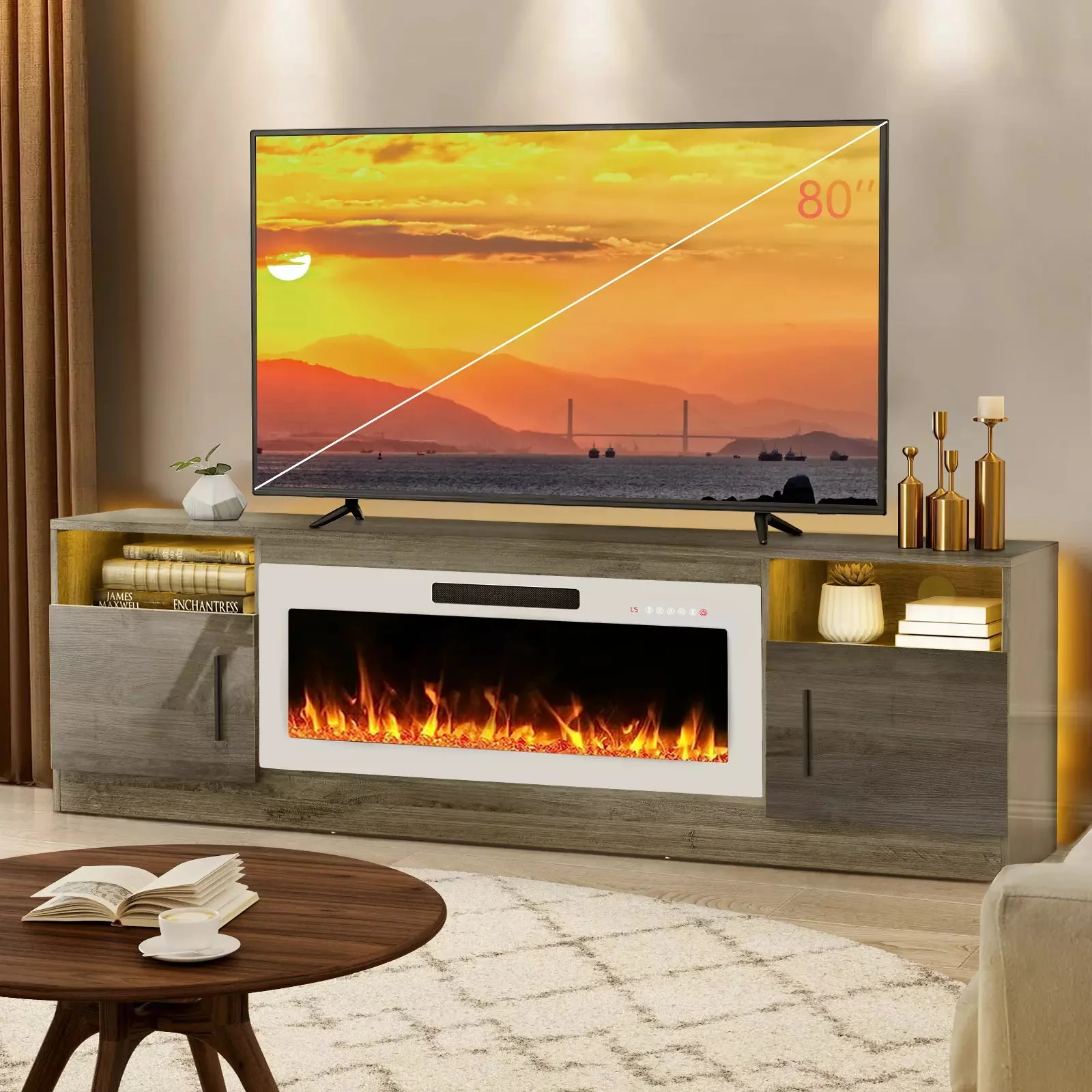 Vitesse 70 inches Fireplace TV Stand with 36 inch Fireplace Up to 80" TVs - Image 11