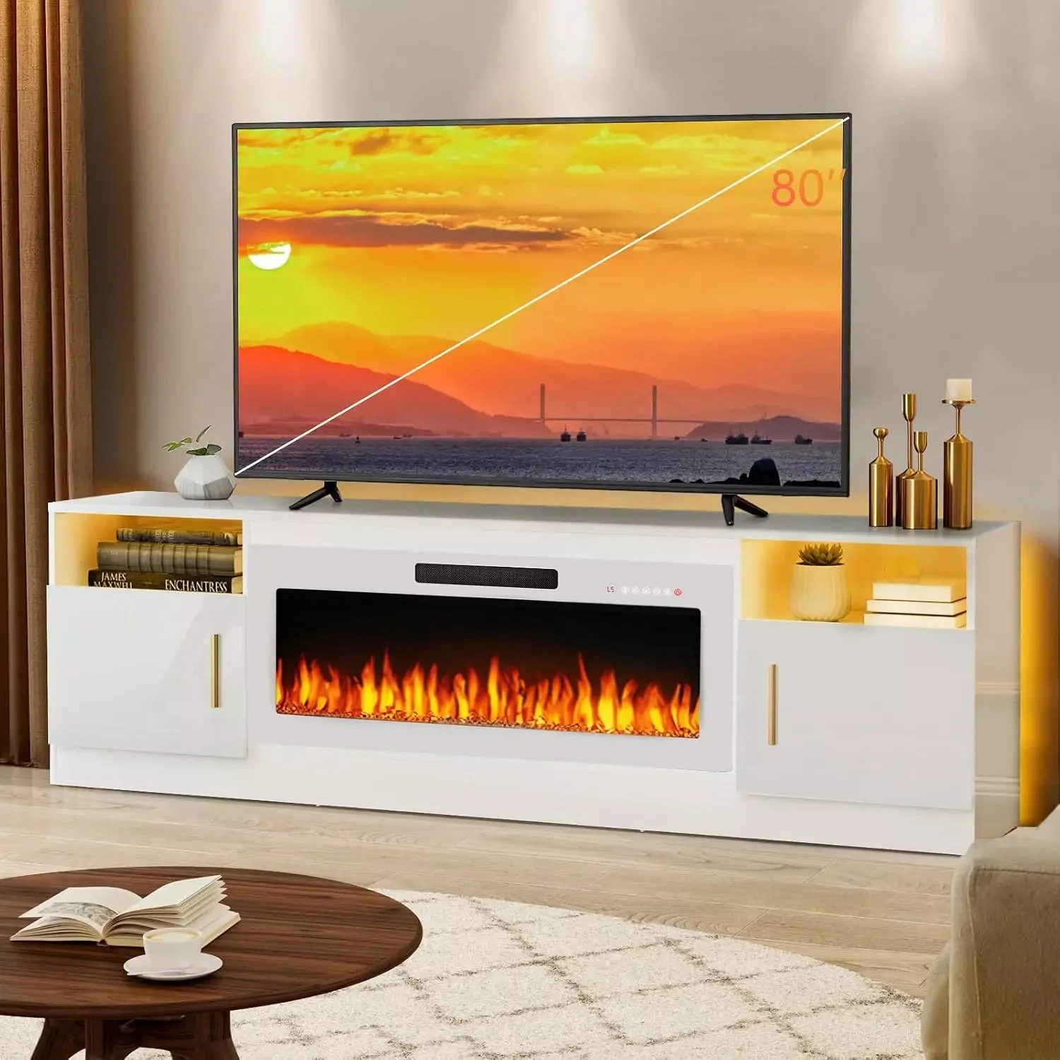 Vitesse 70 inches Fireplace TV Stand with 36 inch Fireplace Up to 80" TVs - Image 12