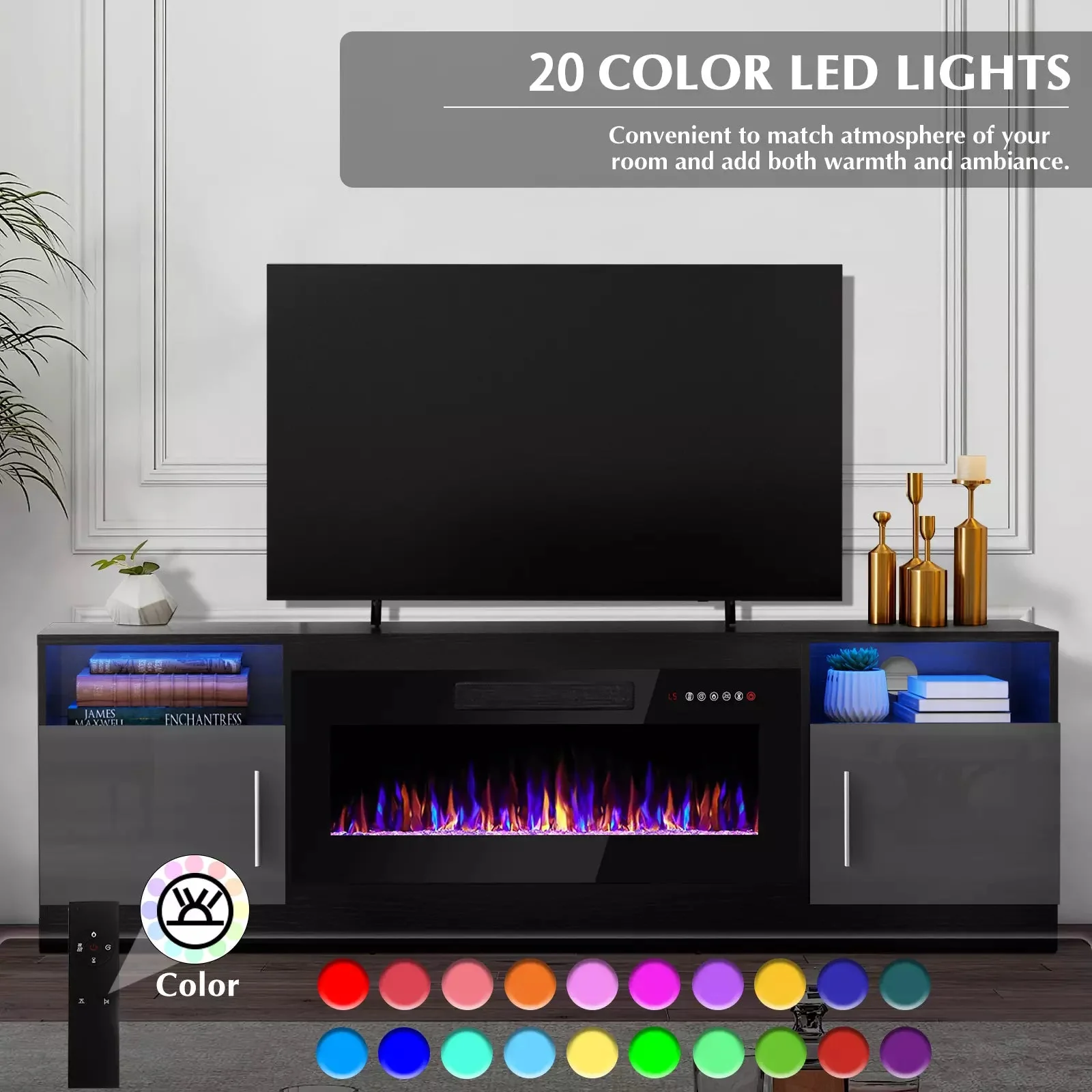 BOSSIN 70 inches Fireplace TV Stand with 36 inch Fireplace Up to 80" TVs - Image 4