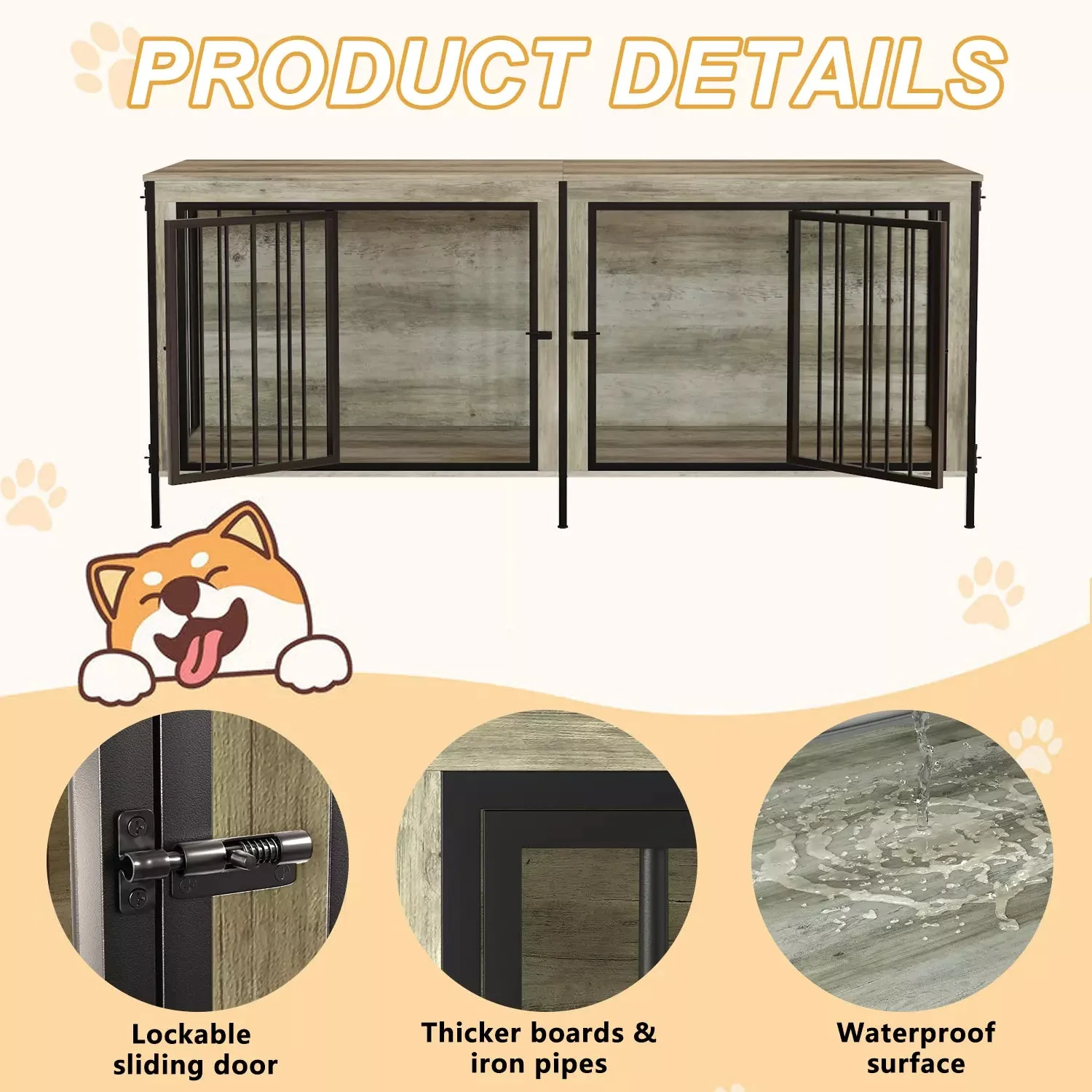 BOSSIN 78inch Dog Crate Furniture for 2 Dogs, Large Double Dog Cage Furniture with Divider, Wooden Indoor Dog Kennel for Medium Large Dogs - Image 11