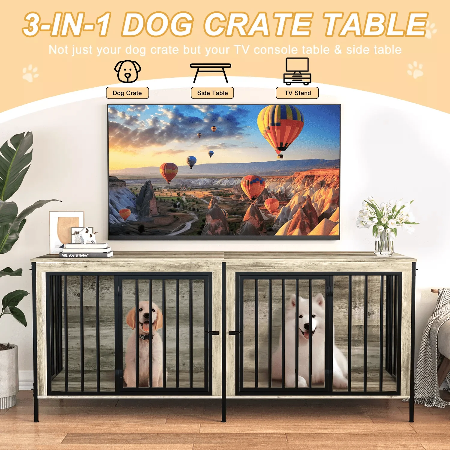 BOSSIN 78inch Dog Crate Furniture for 2 Dogs, Large Double Dog Cage Furniture with Divider, Wooden Indoor Dog Kennel for Medium Large Dogs - Image 13