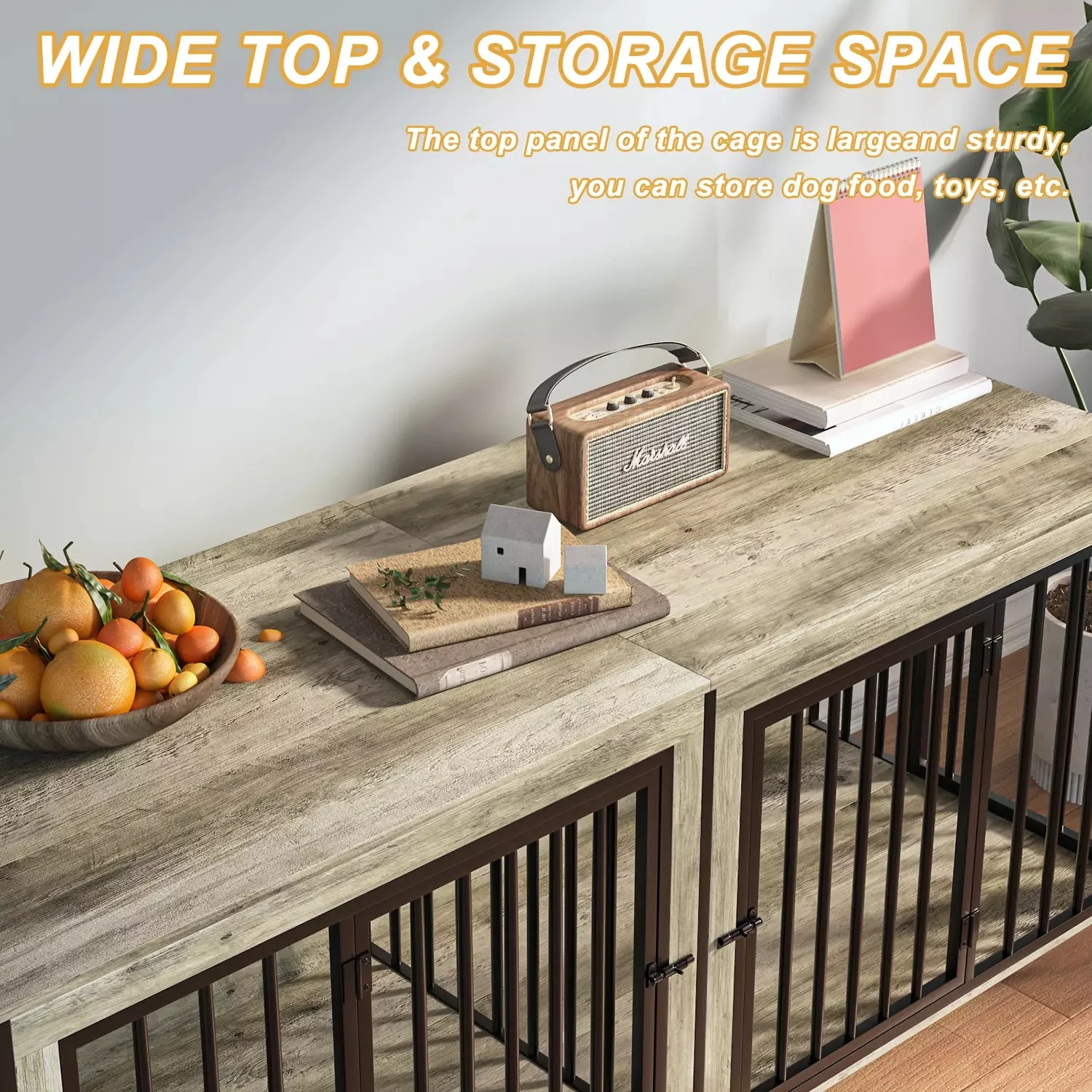 BOSSIN 78inch Dog Crate Furniture for 2 Dogs, Large Double Dog Cage Furniture with Divider, Wooden Indoor Dog Kennel for Medium Large Dogs - Image 14