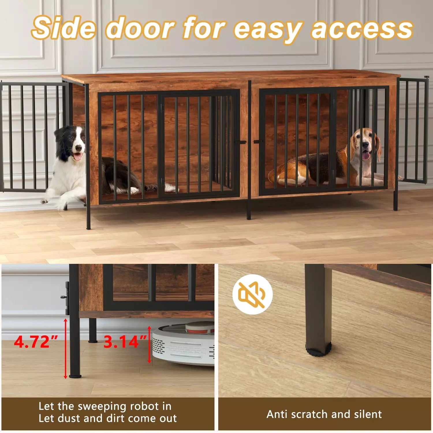 BOSSIN 78inch Dog Crate Furniture for 2 Dogs, Large Double Dog Cage Furniture with Divider, Wooden Indoor Dog Kennel for Medium Large Dogs - Image 2