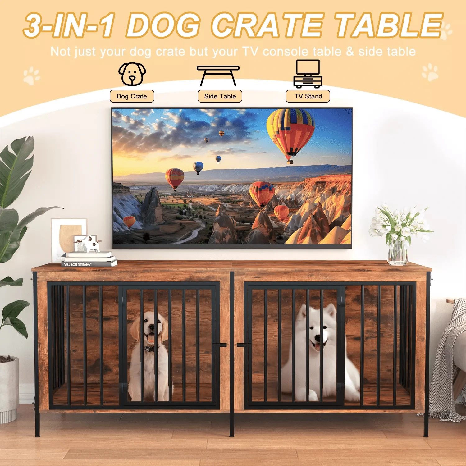 BOSSIN 78inch Dog Crate Furniture for 2 Dogs, Large Double Dog Cage Furniture with Divider, Wooden Indoor Dog Kennel for Medium Large Dogs - Image 6