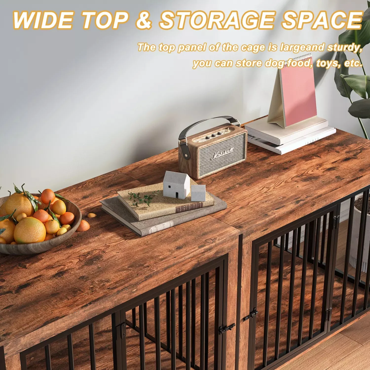 BOSSIN 78inch Dog Crate Furniture for 2 Dogs, Large Double Dog Cage Furniture with Divider, Wooden Indoor Dog Kennel for Medium Large Dogs - Image 7