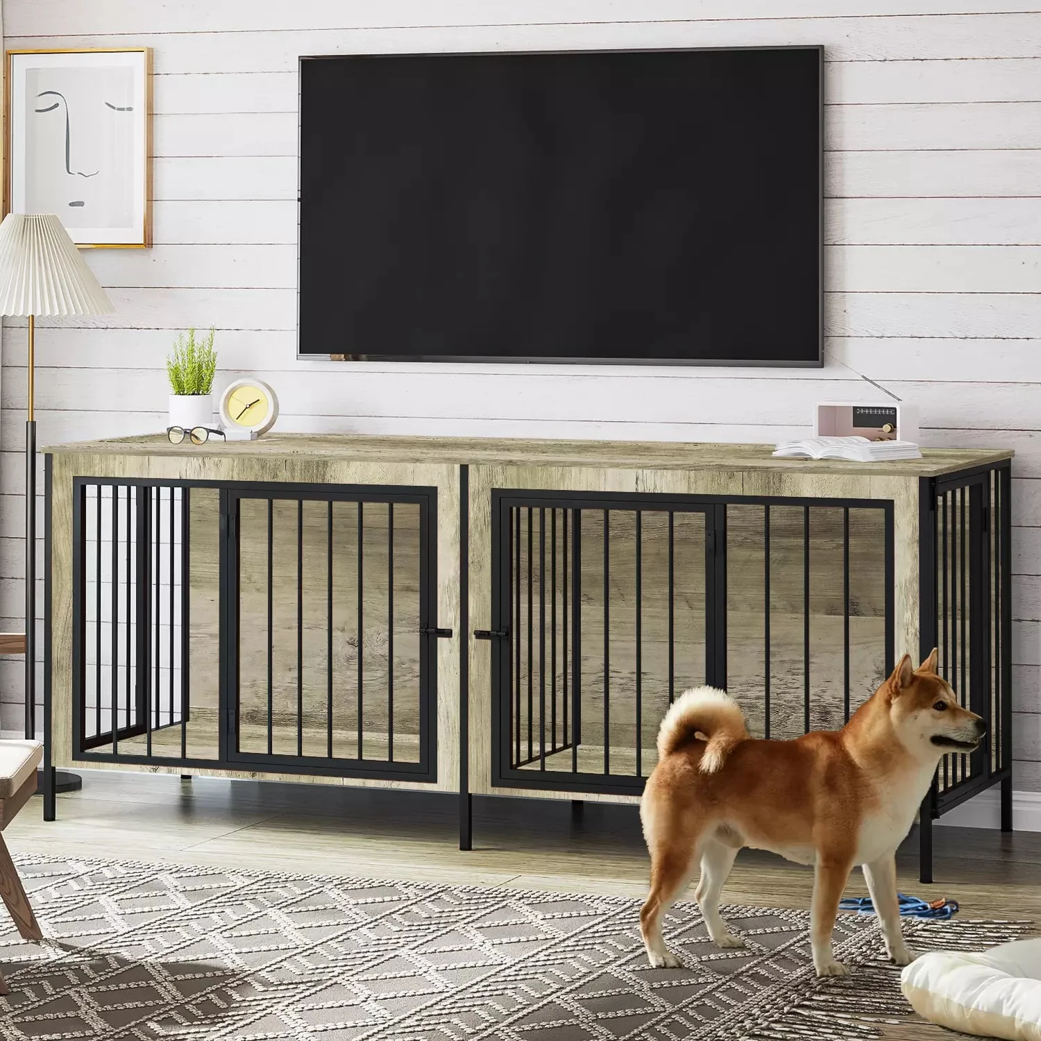 BOSSIN 78inch Dog Crate Furniture for 2 Dogs, Large Double Dog Cage Furniture with Divider, Wooden Indoor Dog Kennel for Medium Large Dogs - Image 8