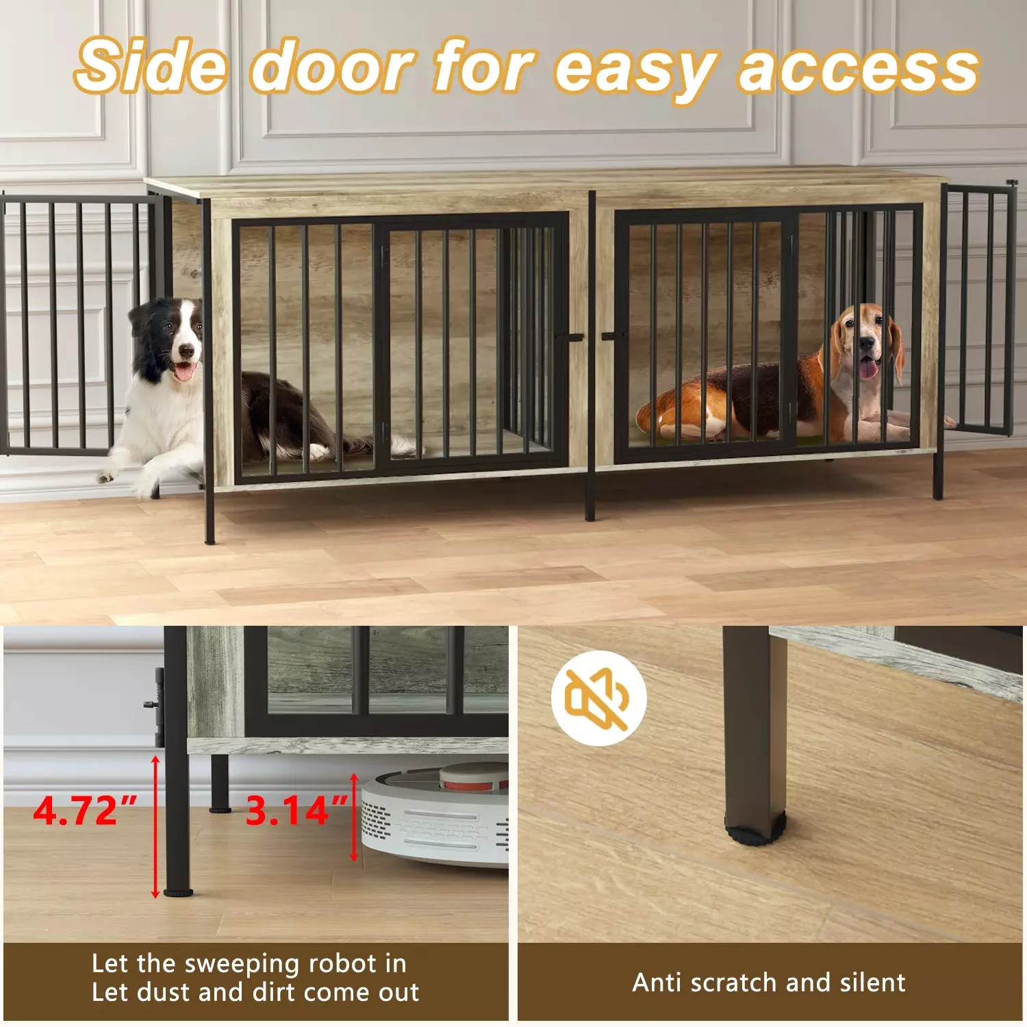 BOSSIN 78inch Dog Crate Furniture for 2 Dogs, Large Double Dog Cage Furniture with Divider, Wooden Indoor Dog Kennel for Medium Large Dogs - Image 9