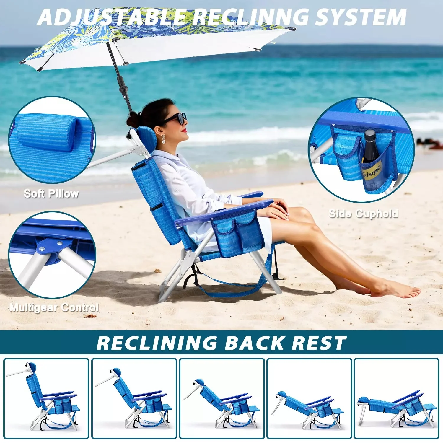 BOSSIN Backpack Beach Chair with Umbrella for Adults - Image 2