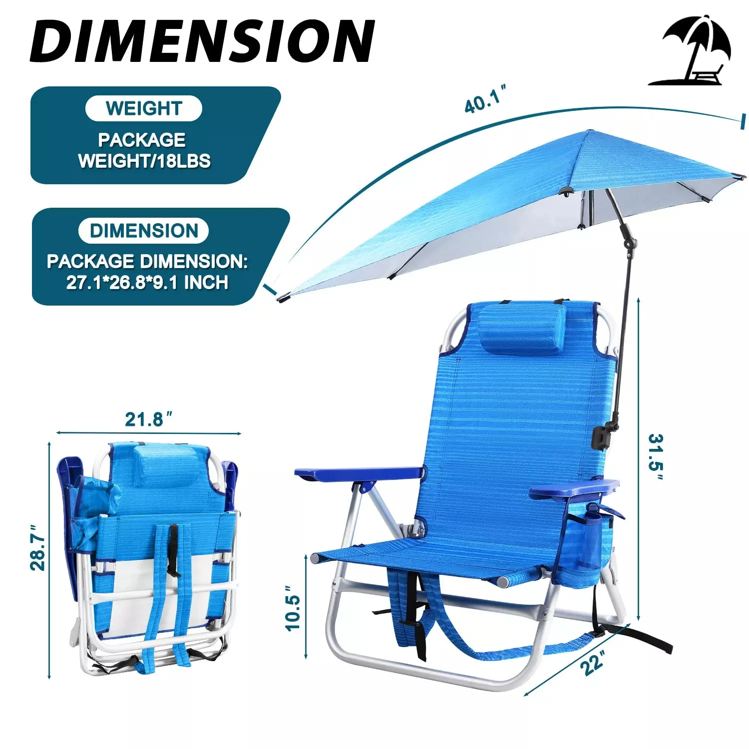 BOSSIN Backpack Beach Chair with Umbrella for Adults - Image 6