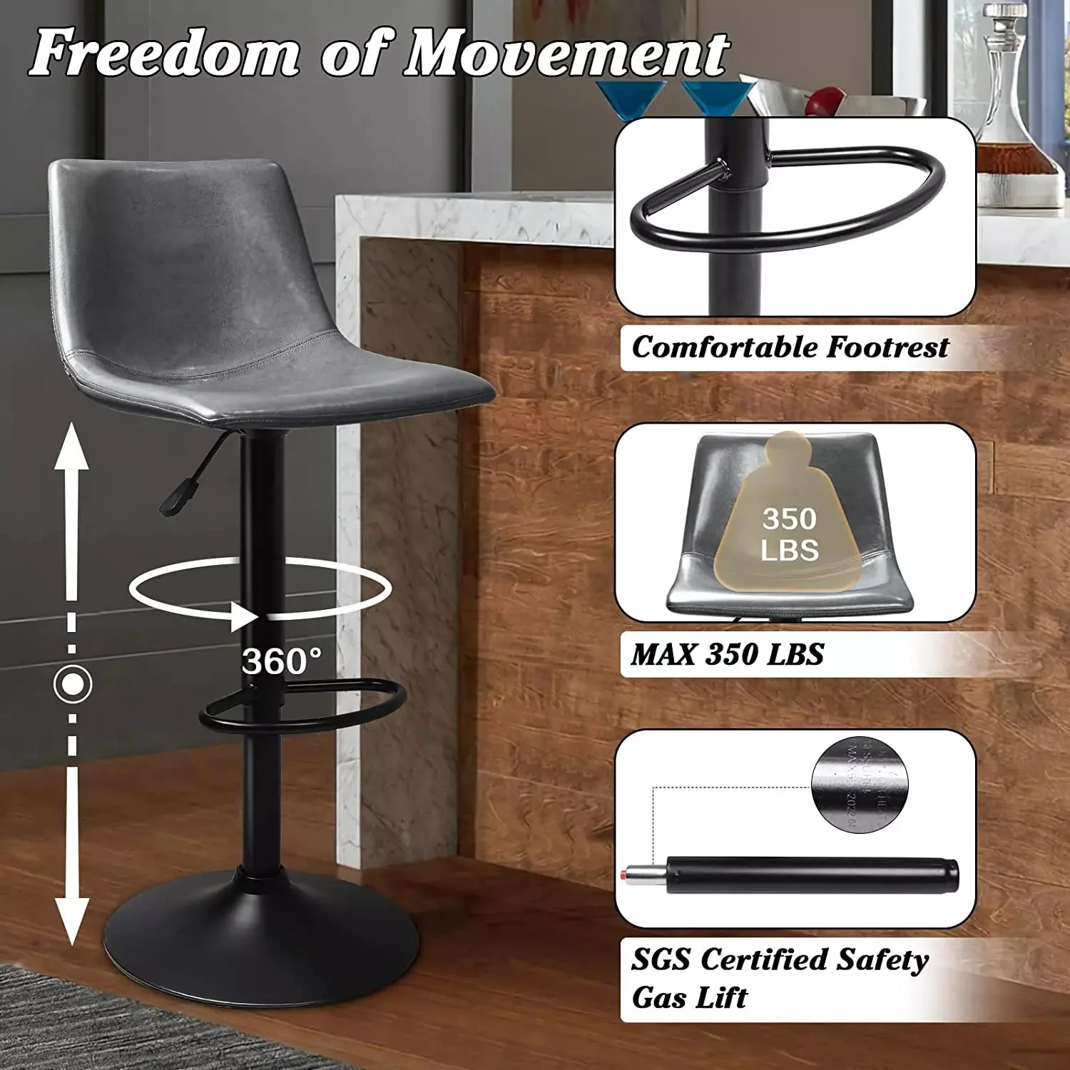 WALEAF Bar Stools Set of 2 Modern Swivel Bar Chairs - Image 12