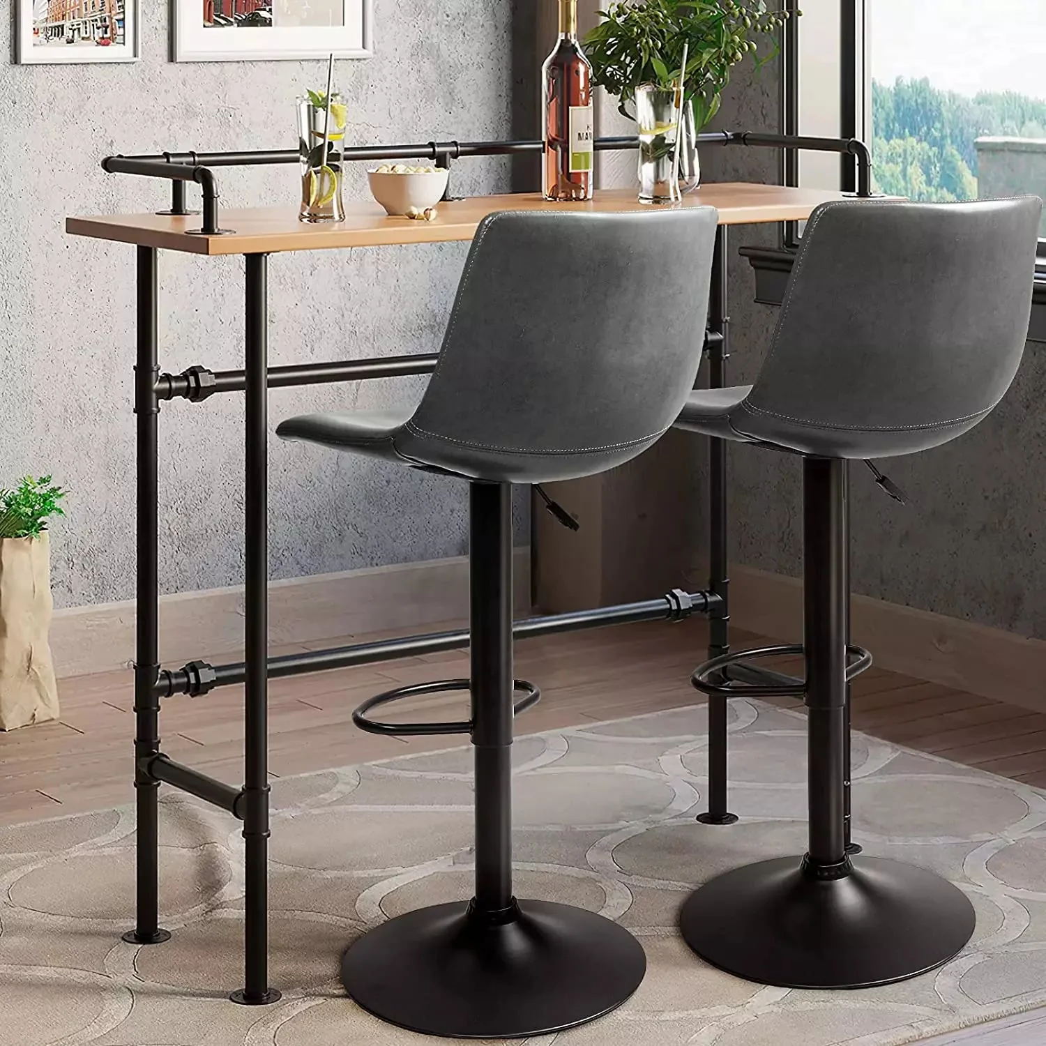 WALEAF Bar Stools Set of 2 Modern Swivel Bar Chairs - Image 14