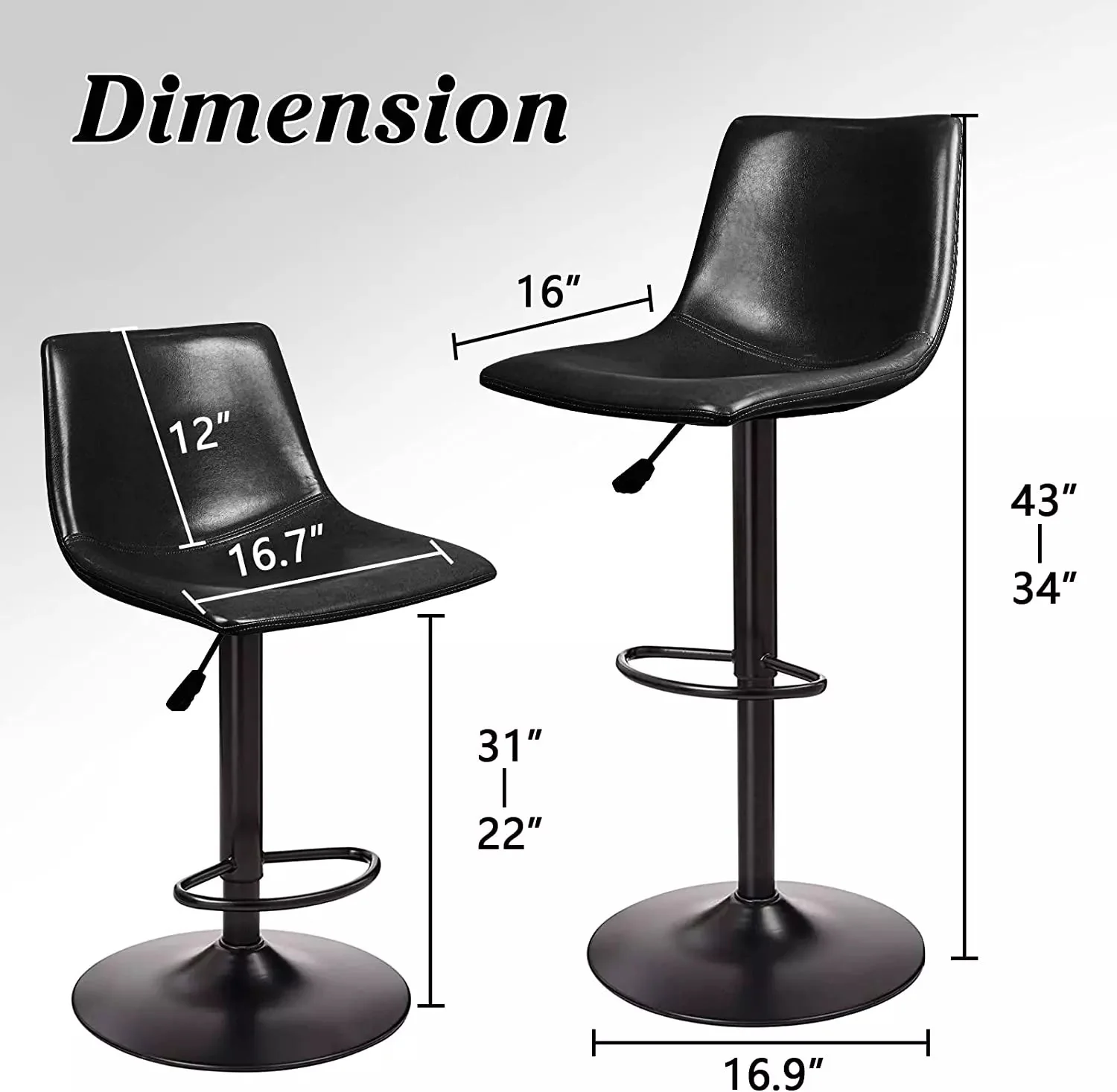 WALEAF Bar Stools Set of 2 Modern Swivel Bar Chairs - Image 2