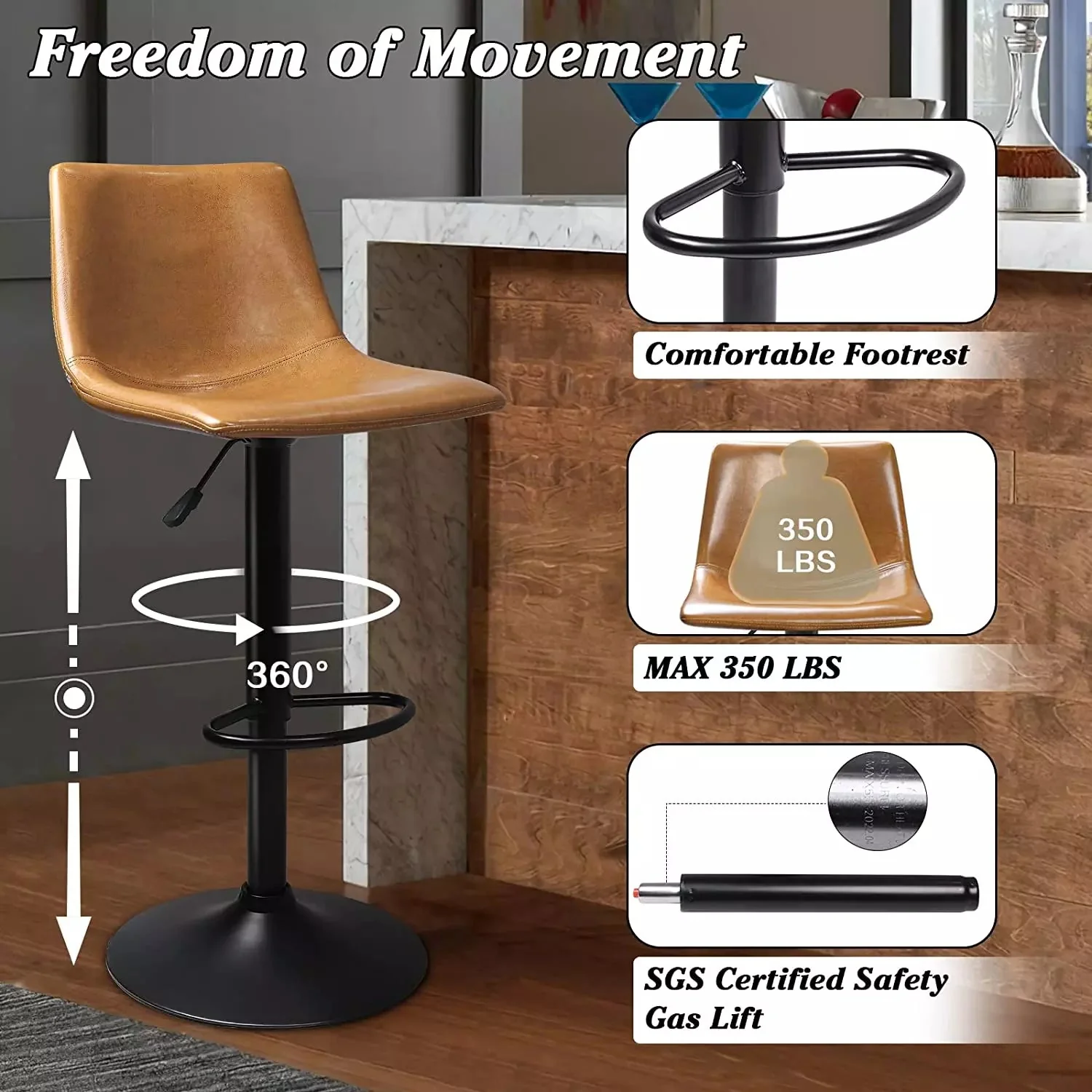WALEAF Bar Stools Set of 2 Modern Swivel Bar Chairs - Image 20