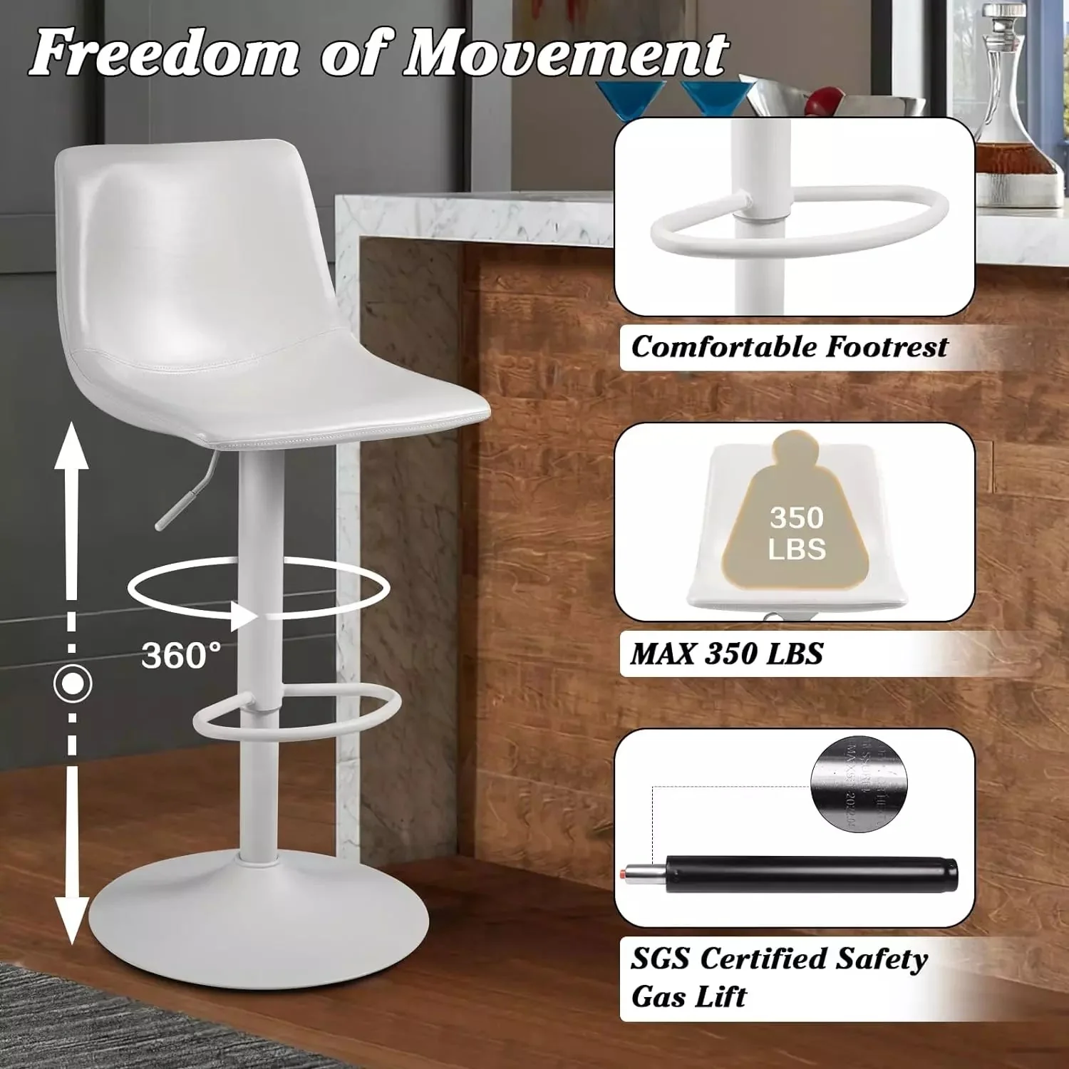WALEAF Bar Stools Set of 2 Modern Swivel Bar Chairs - Image 26