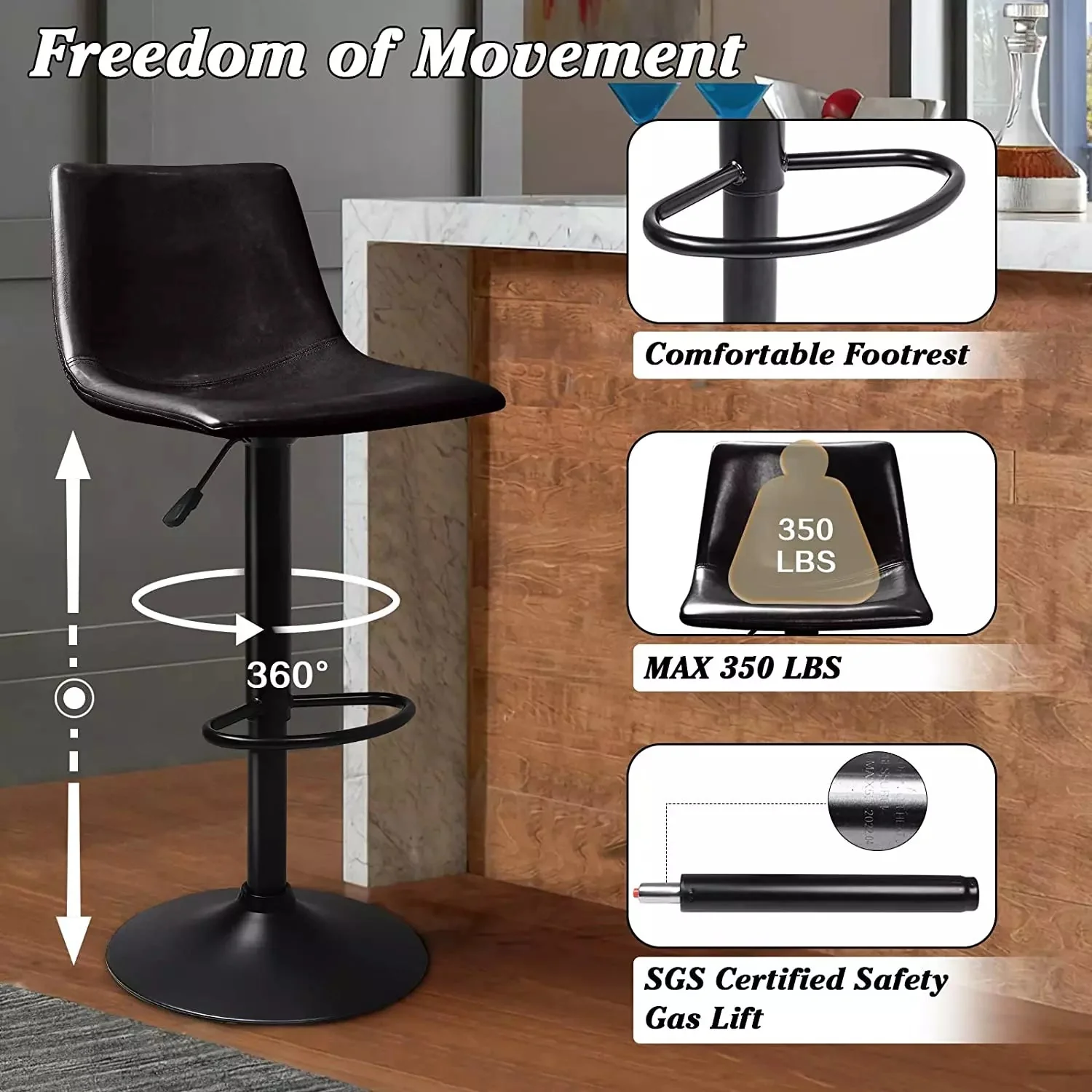 WALEAF Bar Stools Set of 2 Modern Swivel Bar Chairs - Image 4