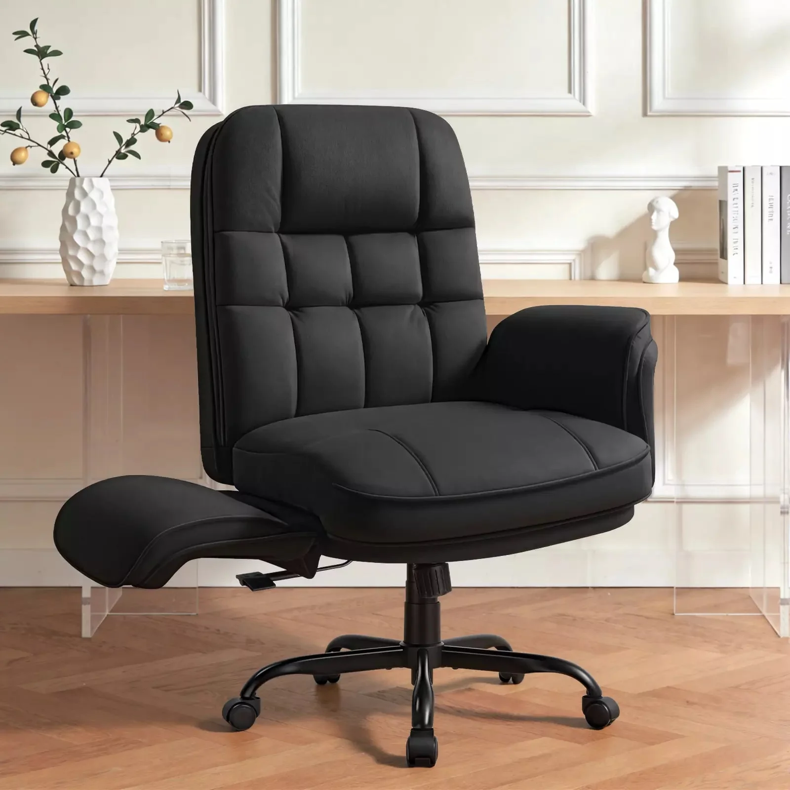 BOSSIN Cross Legged Office Chair with Flip-up Armrests, 135° Reclining Ergonomic Executive Chair for Big and Tall, Wide Seat Computer Desk Chair with Wheels - Image 6