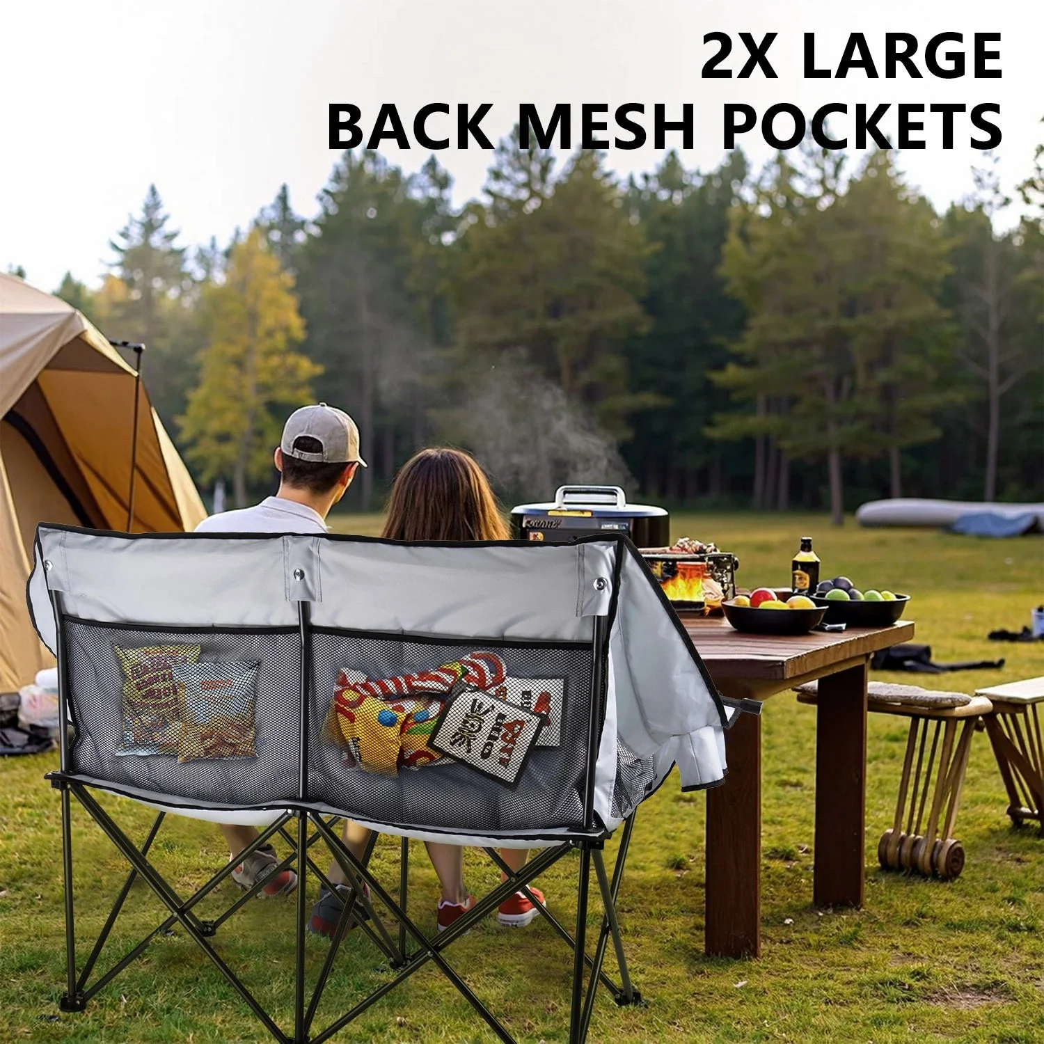 BOSSIN Double Oversized Camping Chairs for Adults, Folding Loveseat Camping Couch with Side Cup Holder&Back Pocket - Image 10