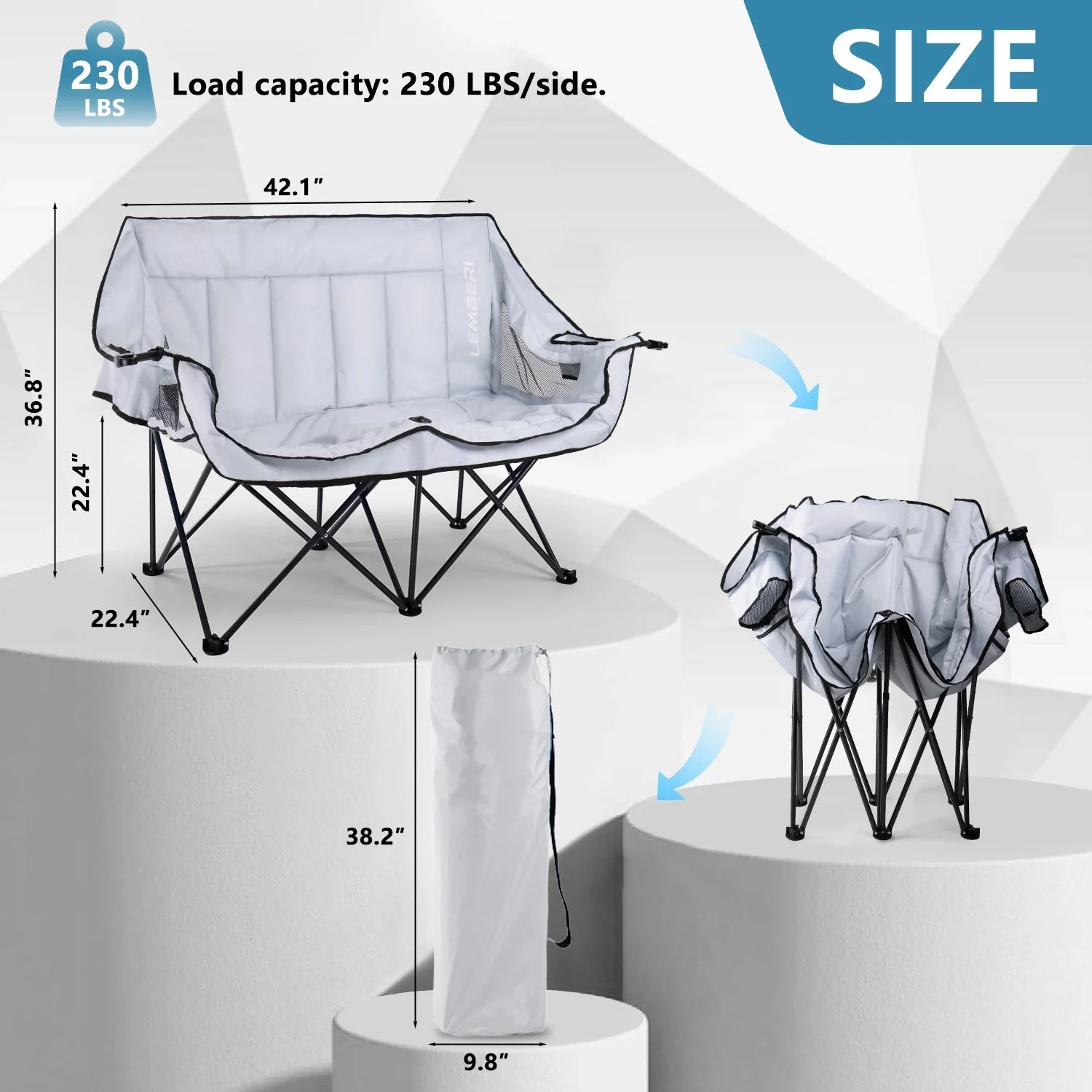 BOSSIN Double Oversized Camping Chairs for Adults, Folding Loveseat Camping Couch with Side Cup Holder&Back Pocket - Image 13