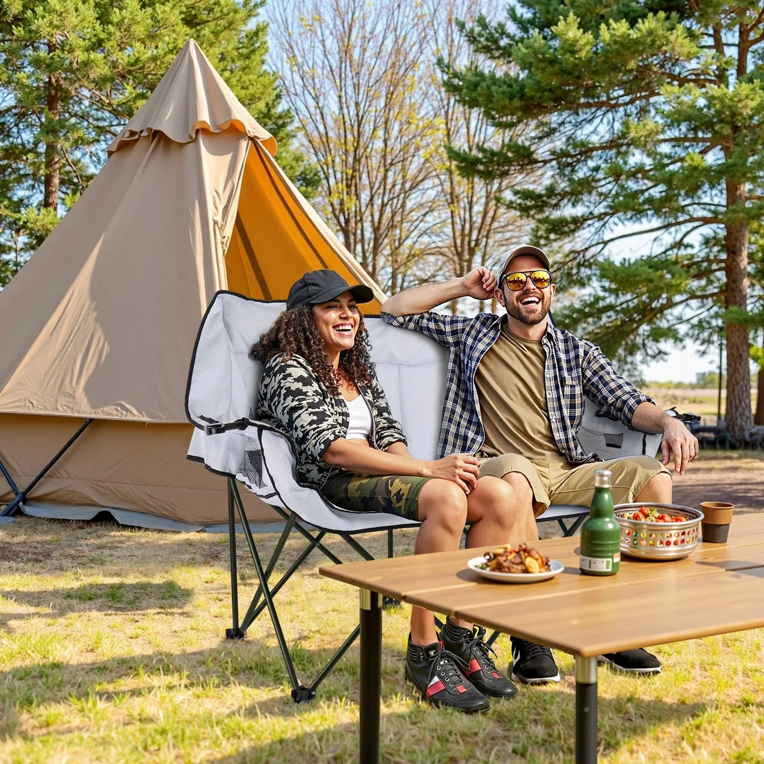 BOSSIN Double Oversized Camping Chairs for Adults, Folding Loveseat Camping Couch with Side Cup Holder&Back Pocket - Image 14