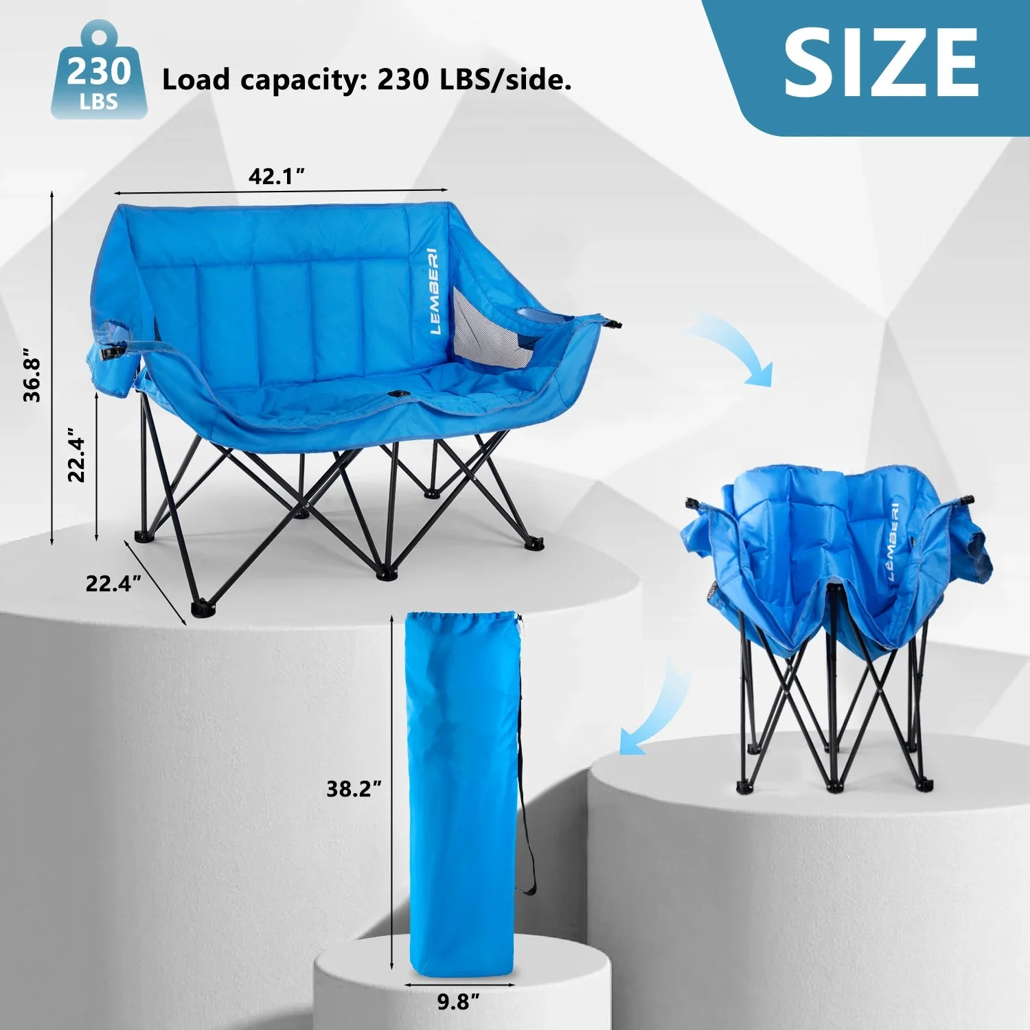 BOSSIN Double Oversized Camping Chairs for Adults, Folding Loveseat Camping Couch with Side Cup Holder&Back Pocket - Image 6
